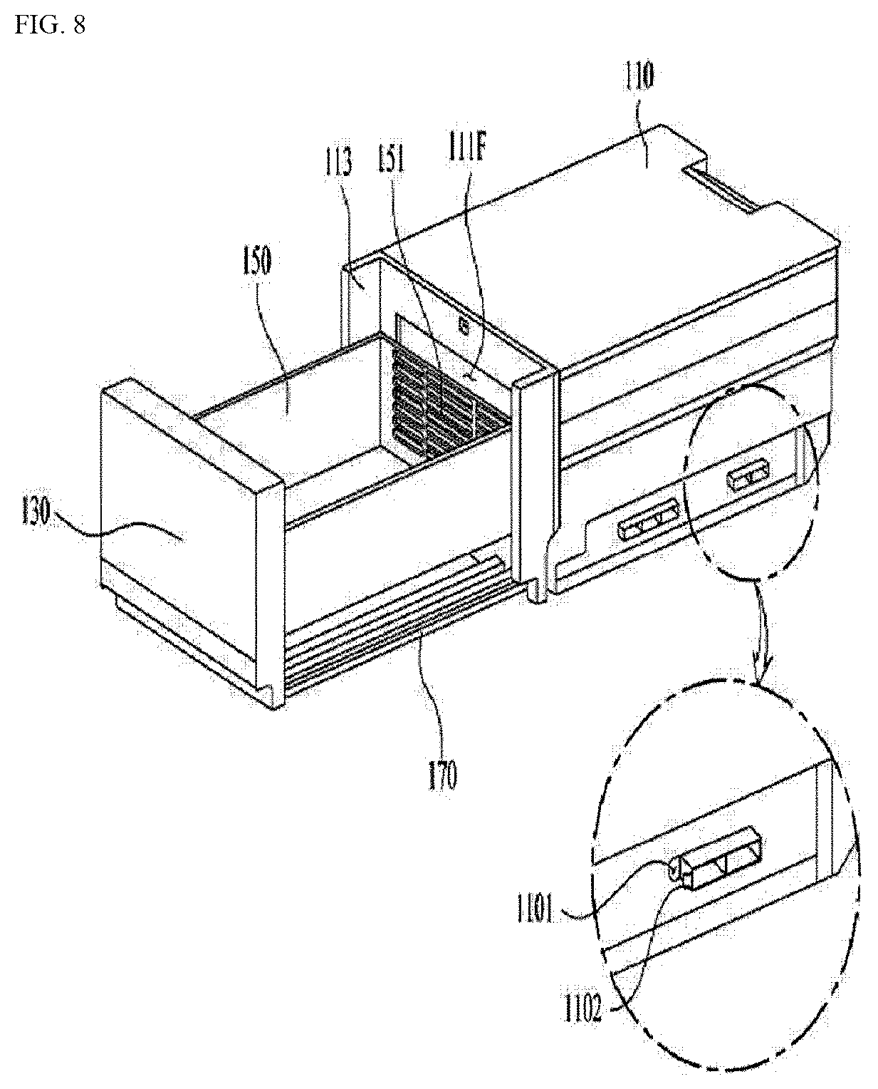 Patent US12422180 Figure 8 – Refrigerator with a thermoelectrically powered rapid freeze comparment