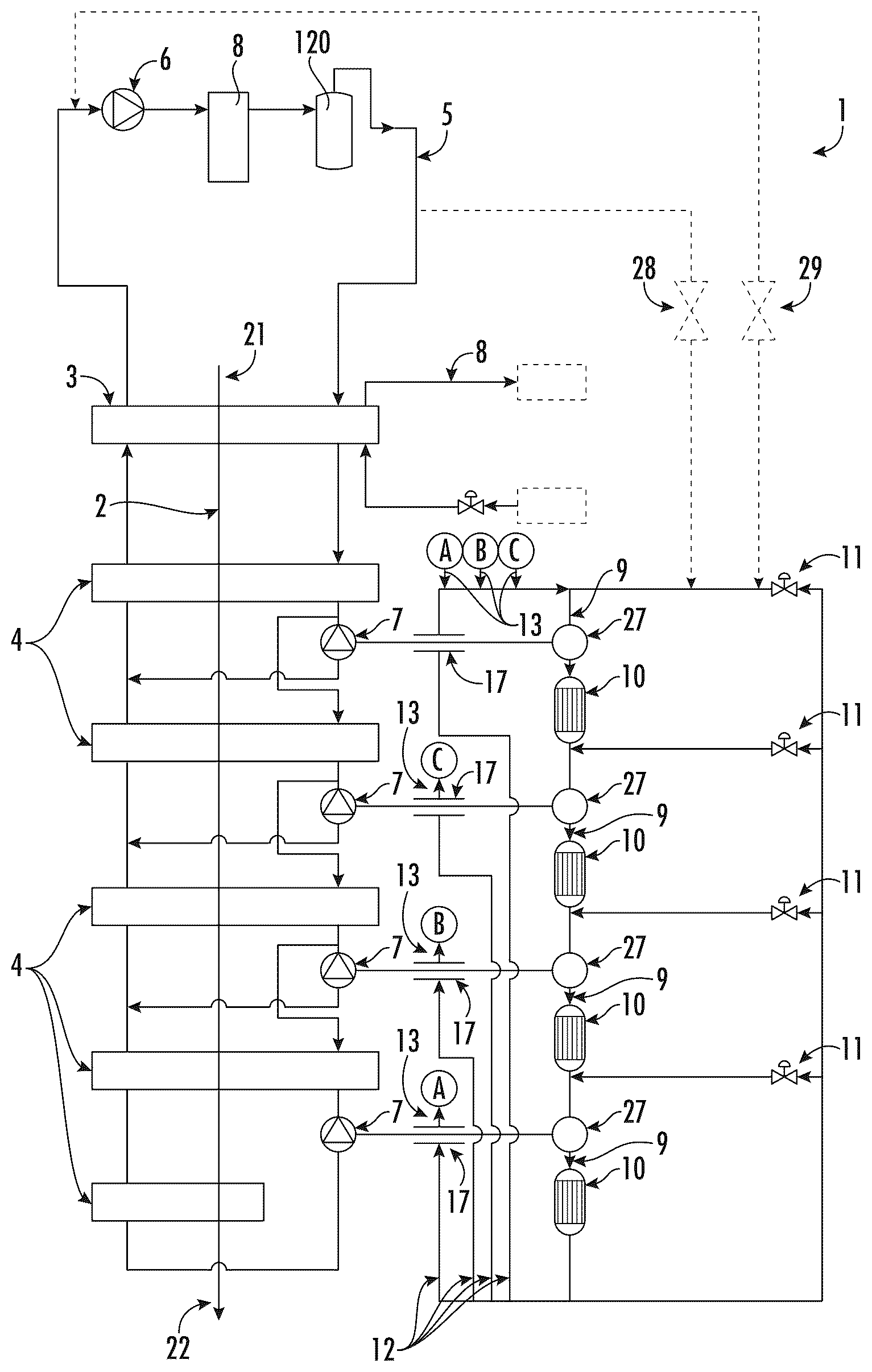 Patent US12422185 Figure 1 – Facility and method for refrigeration and/or liquefaction of a fluid