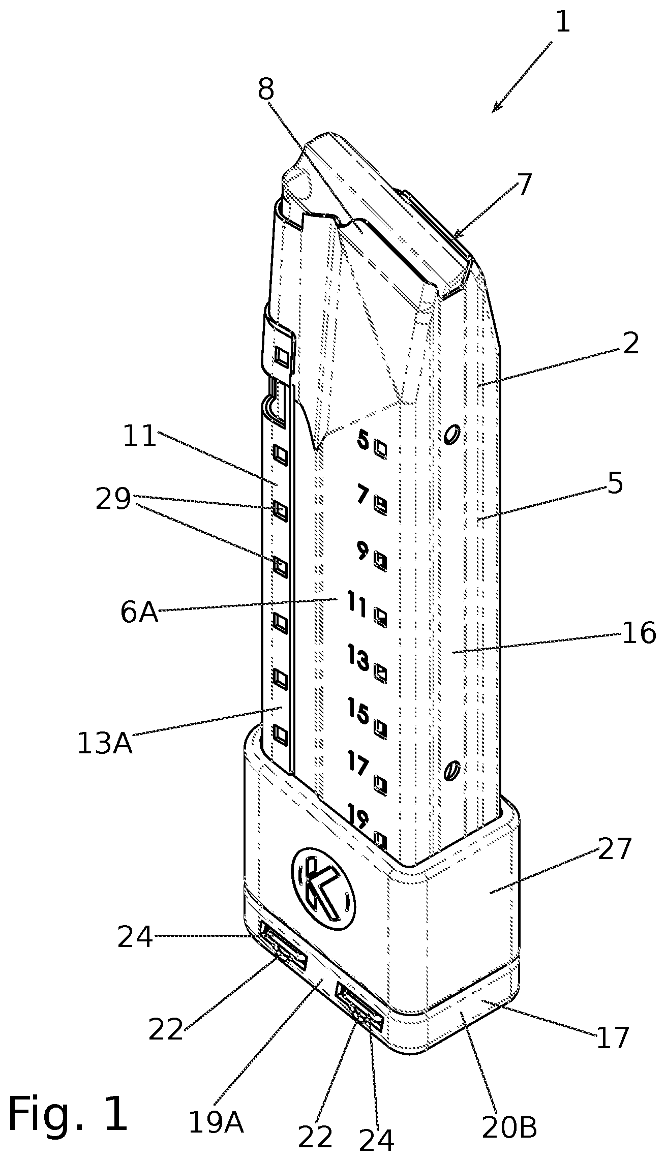Patent US12422205 — Firearm magazine — Figure 1