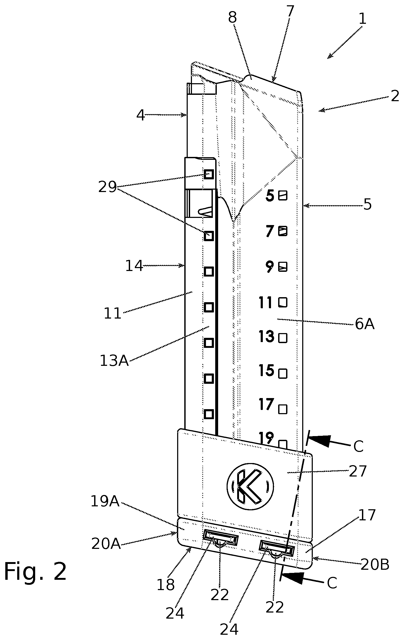 Patent US12422205 Figure 2 – Firearm magazine