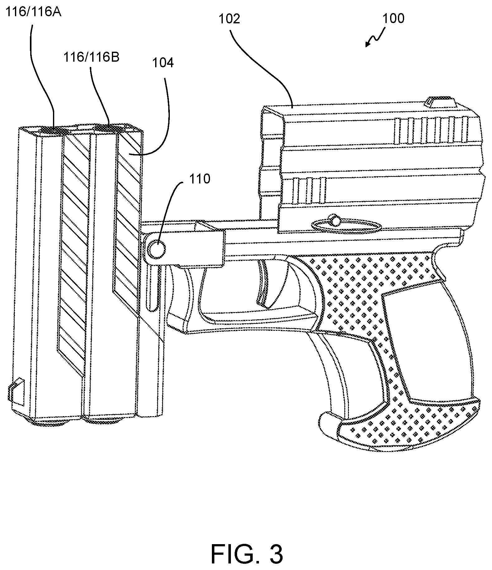 Patent US12422208 Figure 3 – Single-use firearm and personal defense system with electronically integrated tracking system