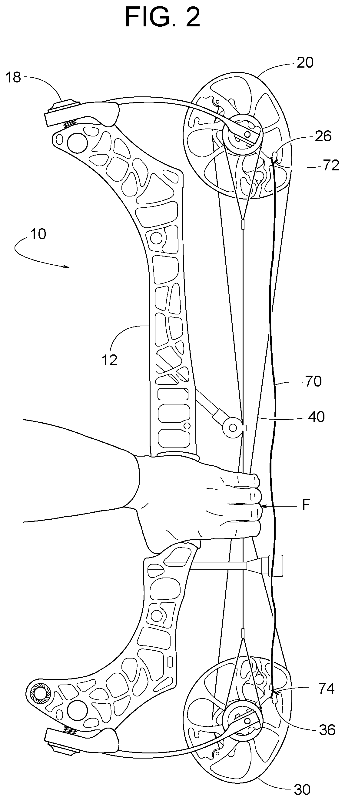 Patent US12422212 Figure 2 – Compound bow with cable change