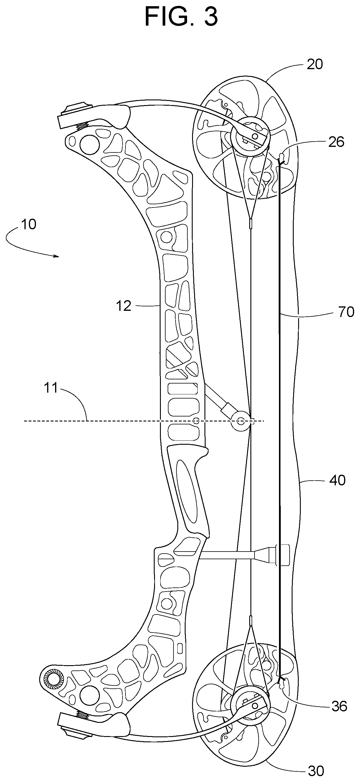 Patent US12422212 Figure 3 – Compound bow with cable change