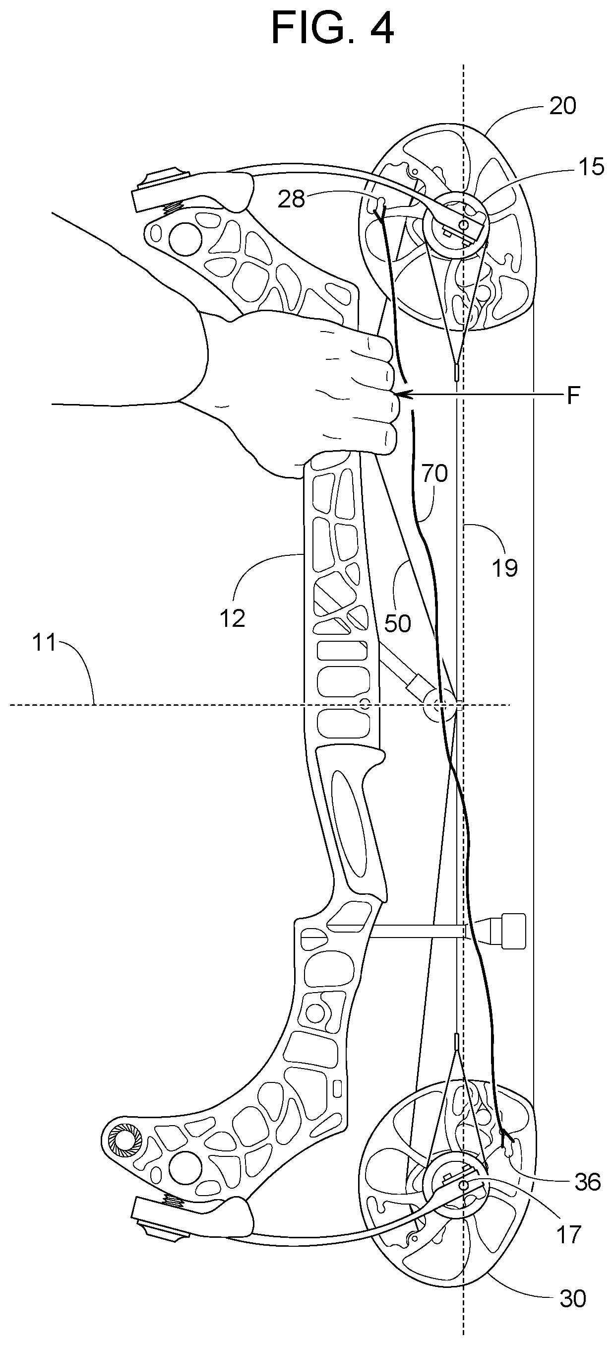 Patent US12422212 Figure 4 – Compound bow with cable change