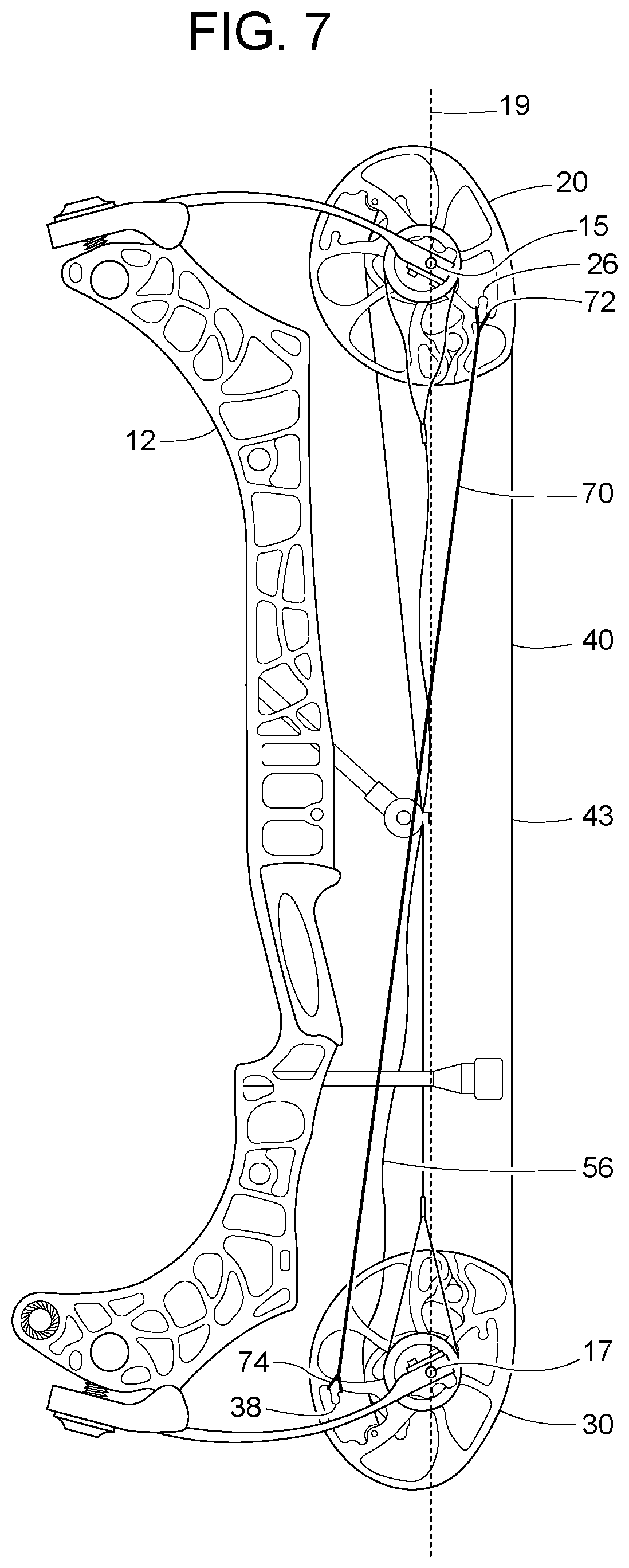 Patent US12422212 Figure 7 – Compound bow with cable change