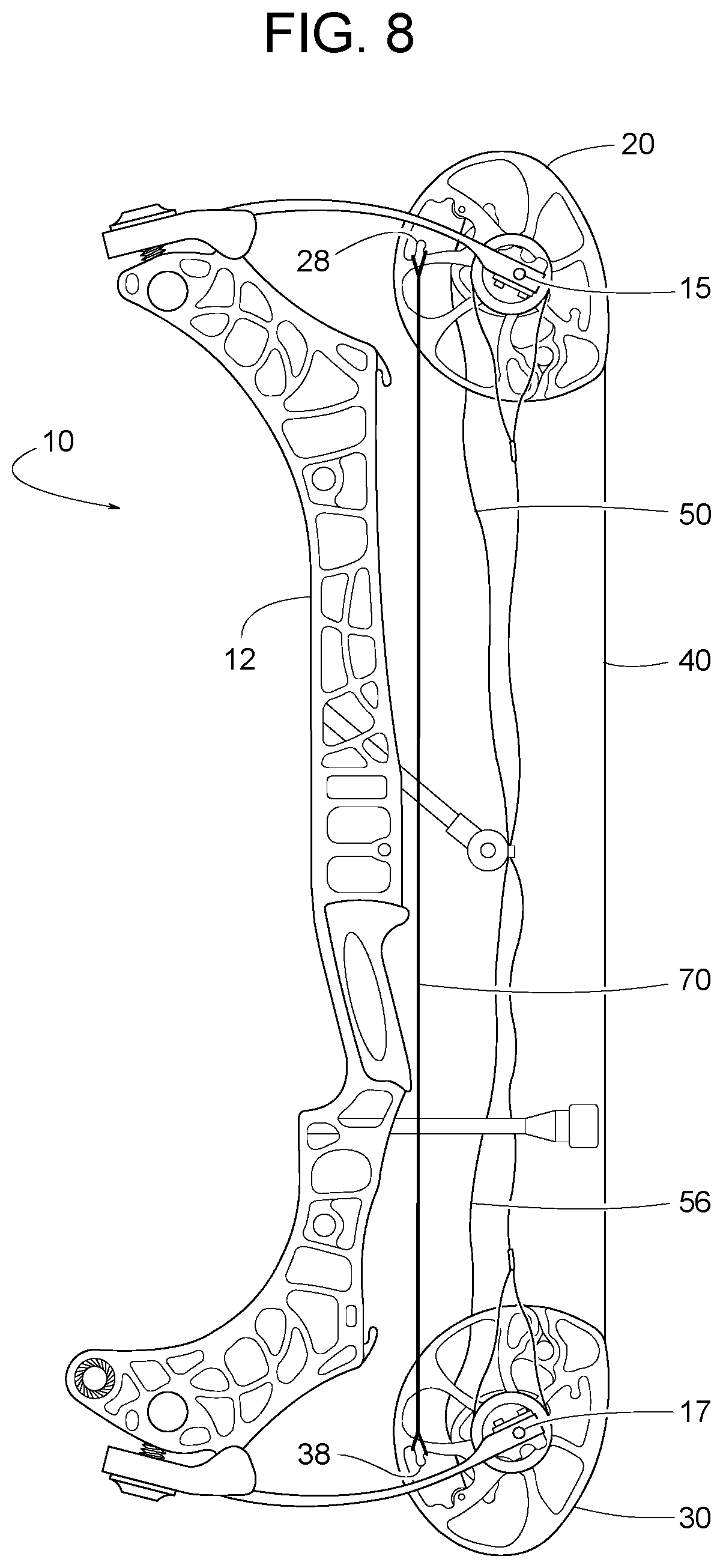 Patent US12422212 Figure 8 – Compound bow with cable change