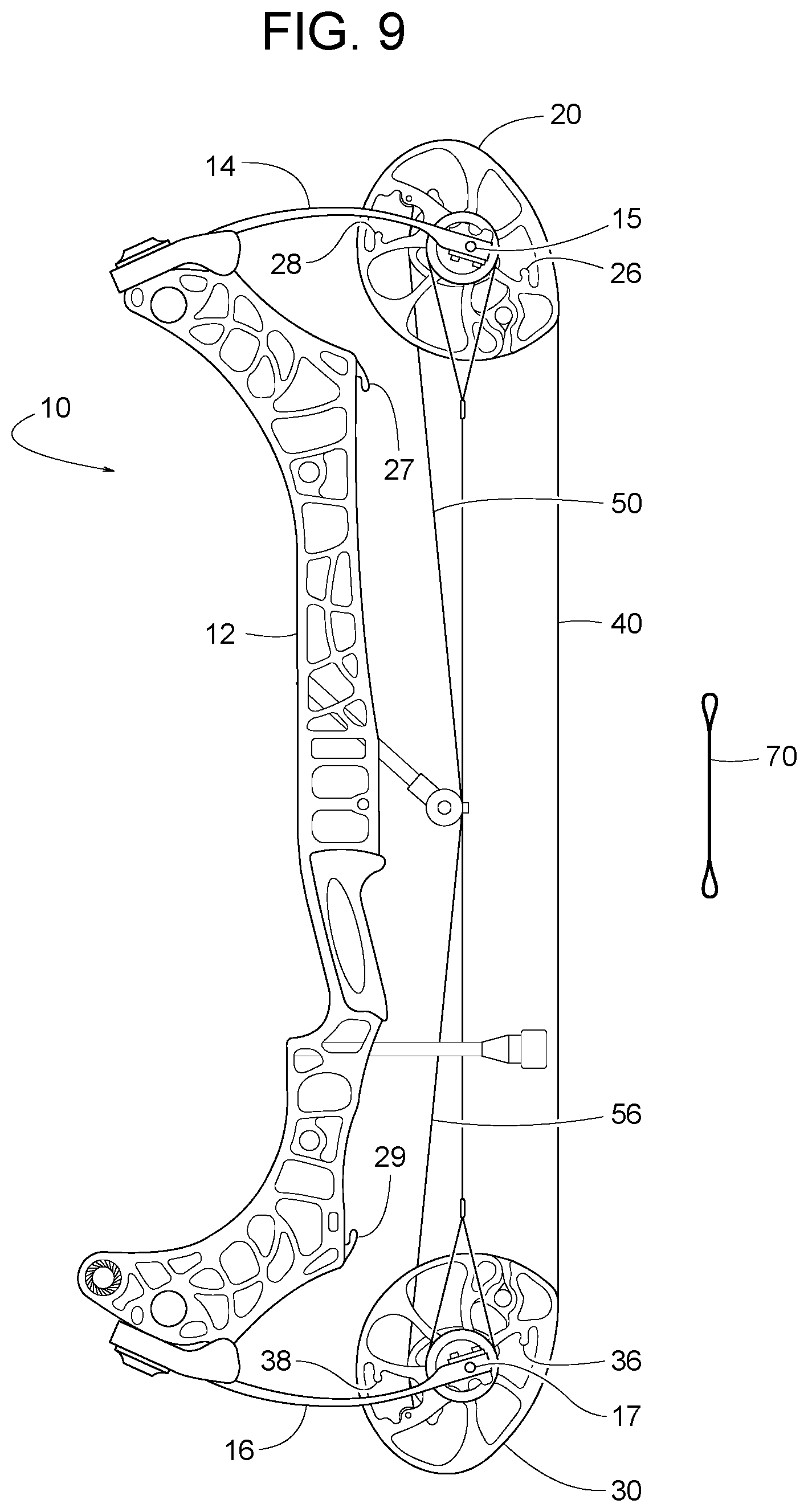 Patent US12422212 Figure 9 – Compound bow with cable change