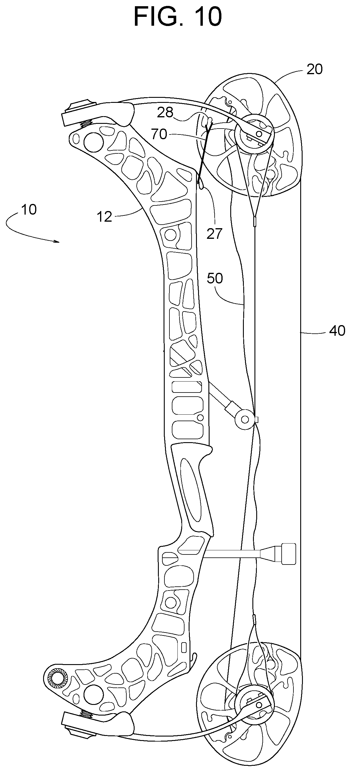 Patent US12422212 Figure 10 – Compound bow with cable change