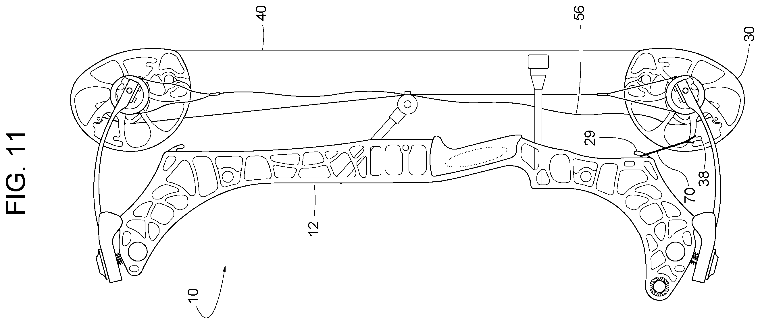 Patent US12422212 Figure 11 – Compound bow with cable change