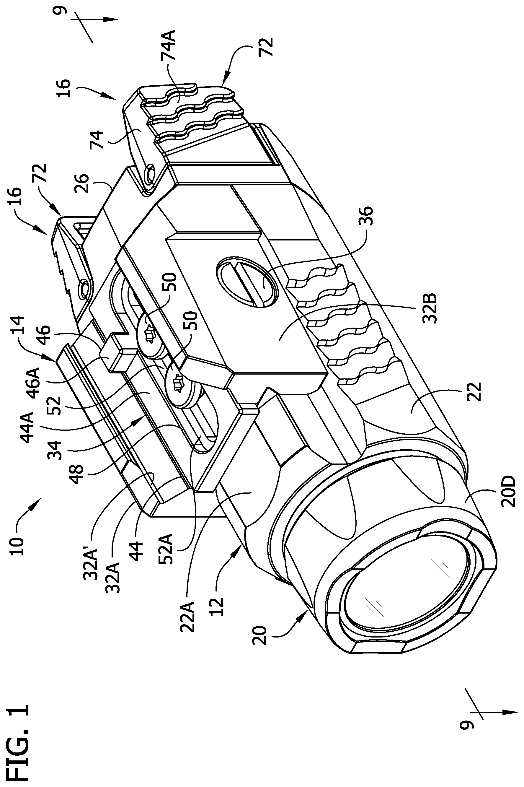 Patent US12422220 Figure 1 – Electronic firearm accessory with light source