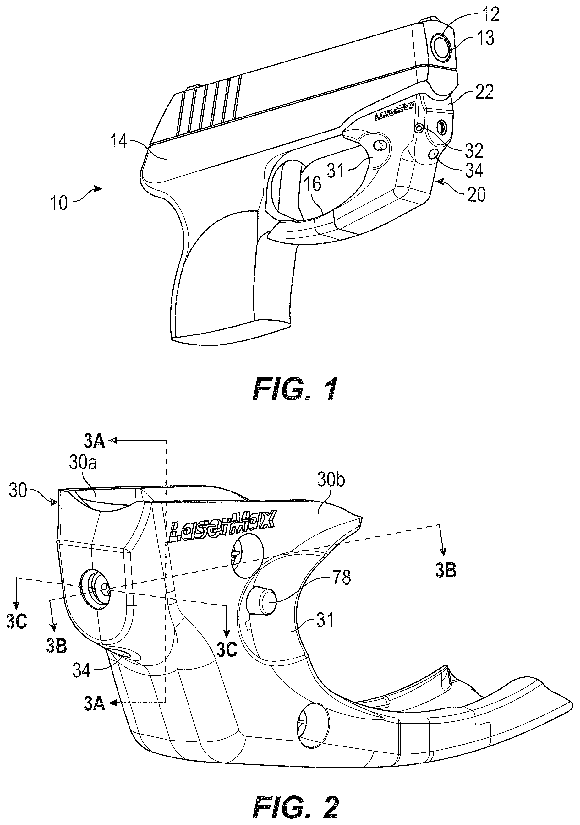 Patent US12422221 Figure 1 – Firearm laser sight alignment assembly