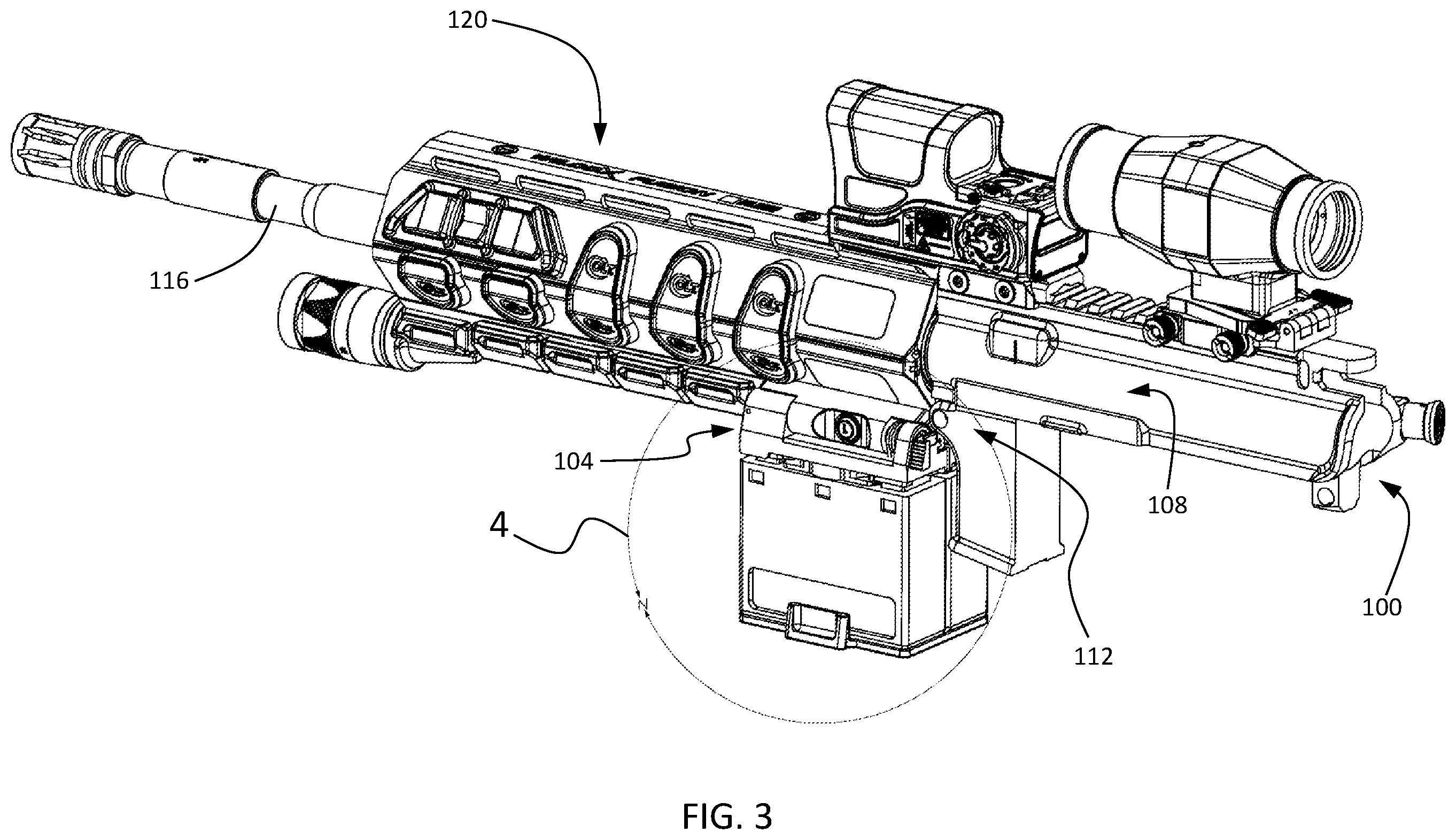 Patent US12422225 Figure 3 – Battery pack adapter assembly for powered weapon accessory rail interface