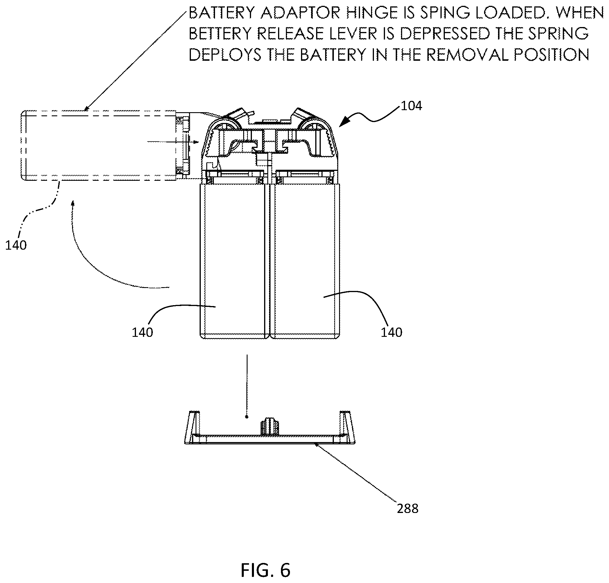 Patent US12422225 Figure 6 – Battery pack adapter assembly for powered weapon accessory rail interface