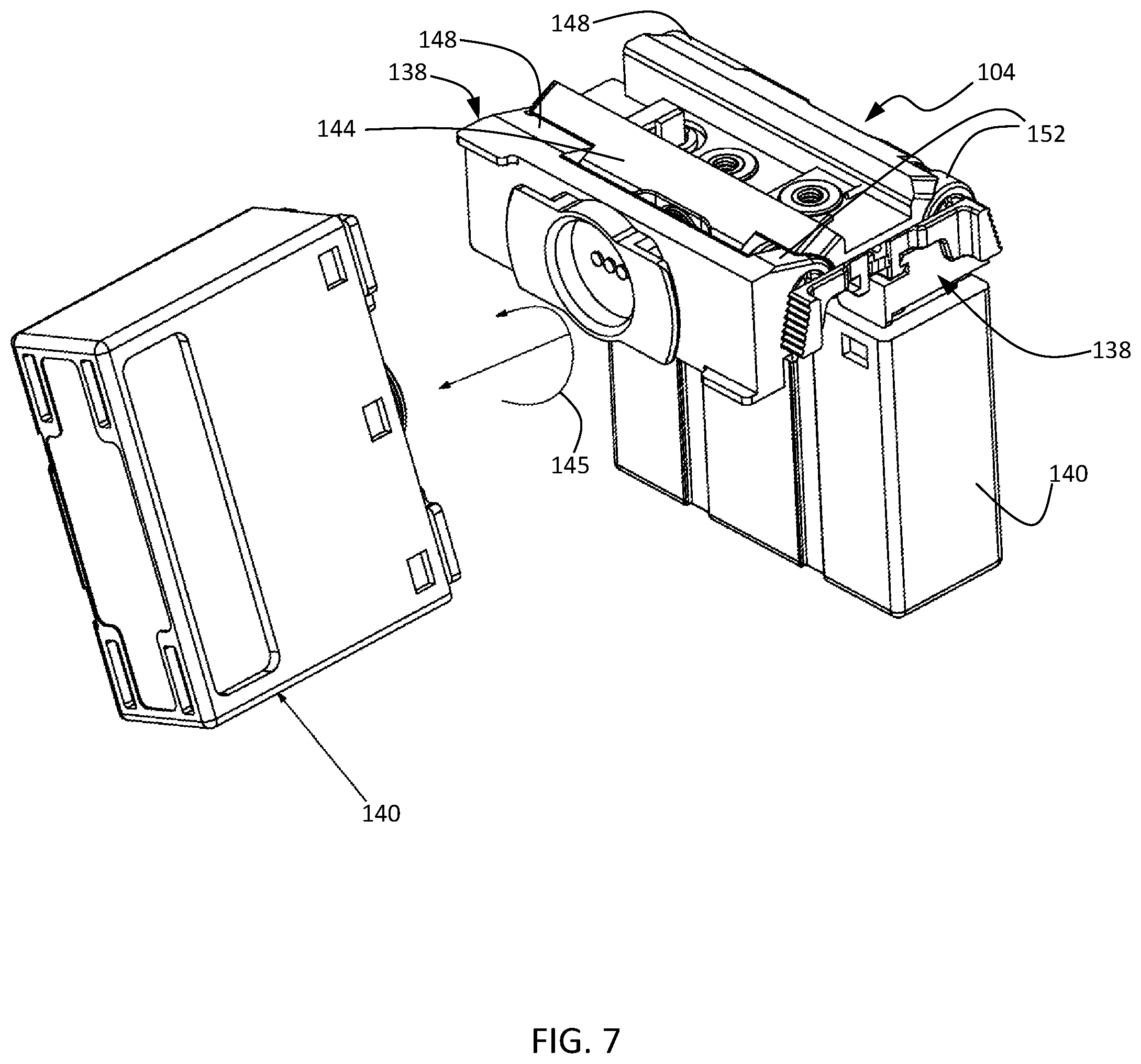 Patent US12422225 Figure 7 – Battery pack adapter assembly for powered weapon accessory rail interface