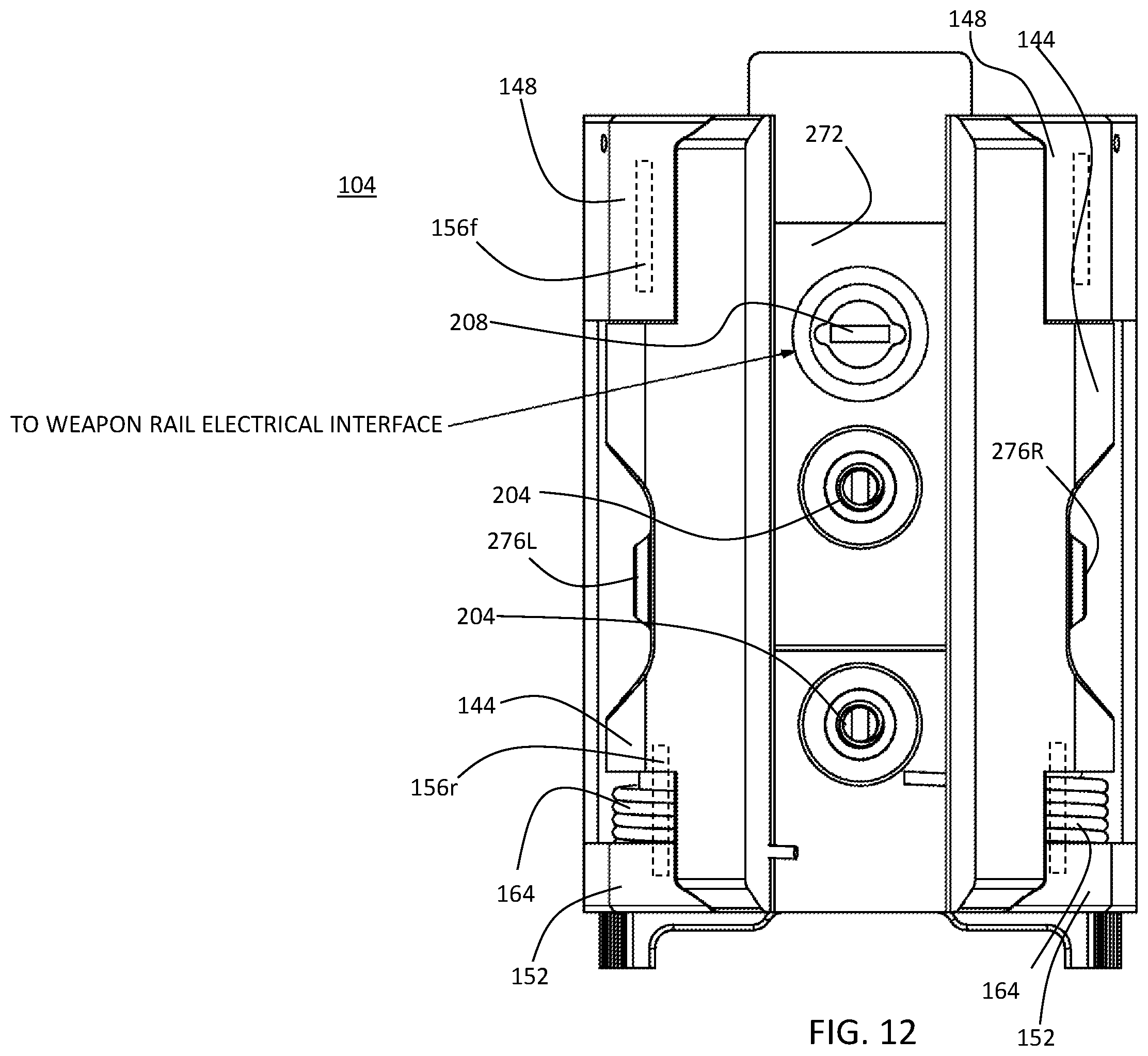 Patent US12422225 Figure 12 – Battery pack adapter assembly for powered weapon accessory rail interface