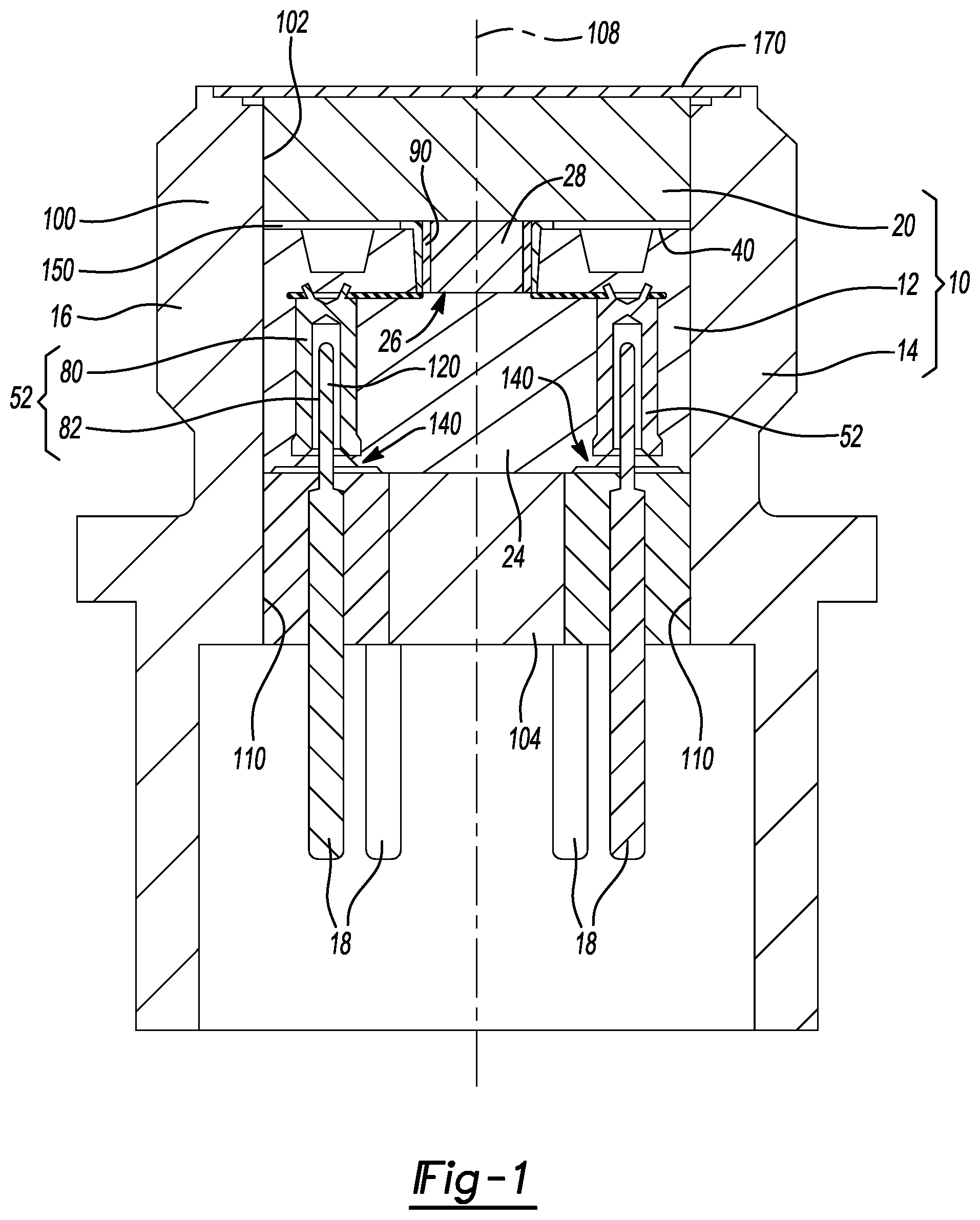 Patent US12422229 Figure 1 – Initiator assembly having an initiator cartridge and method for constructing an initiator assembly
