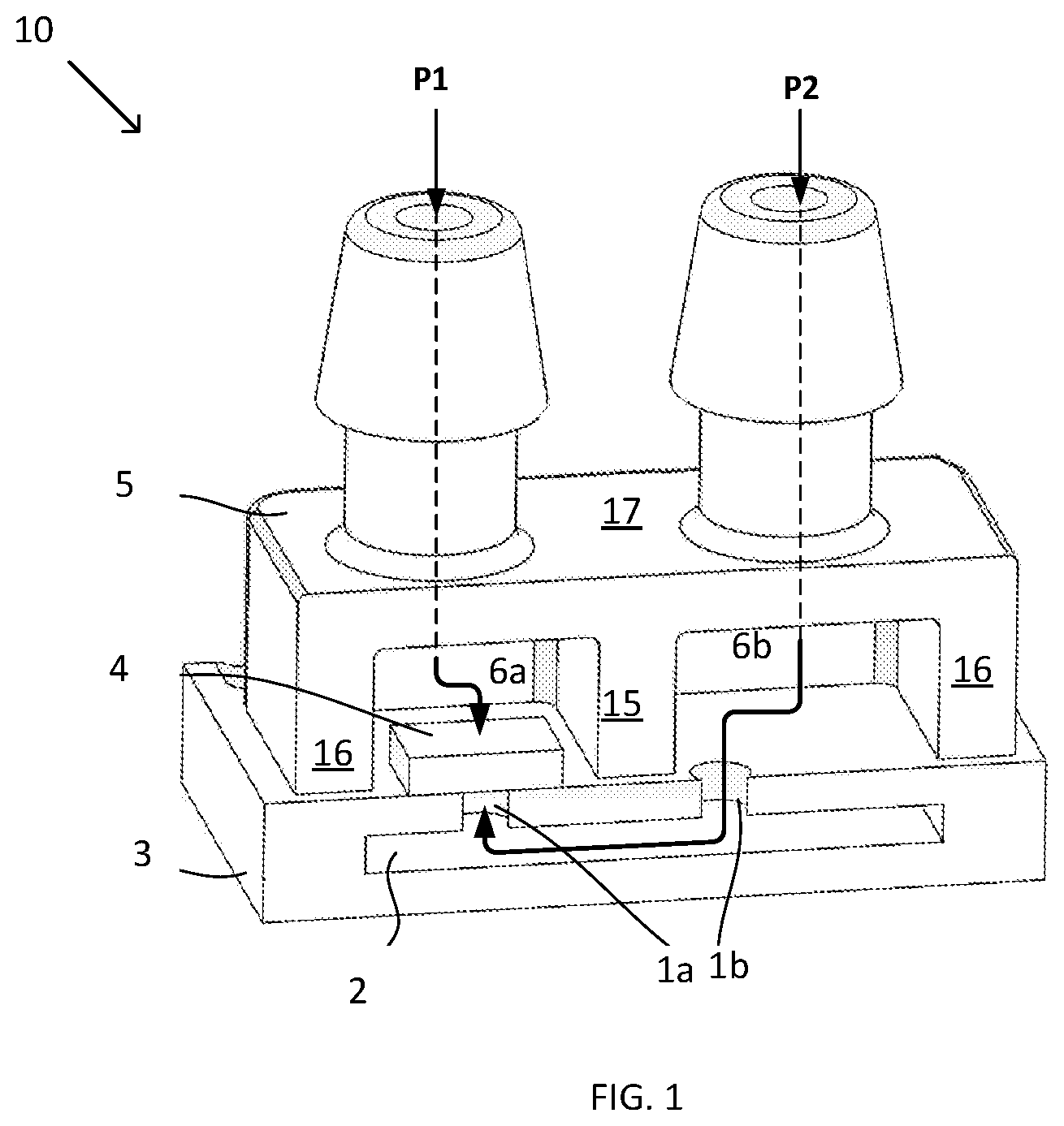 Patent US12422325 Figure 1 – Sensor package having a channel integrated within a substrate