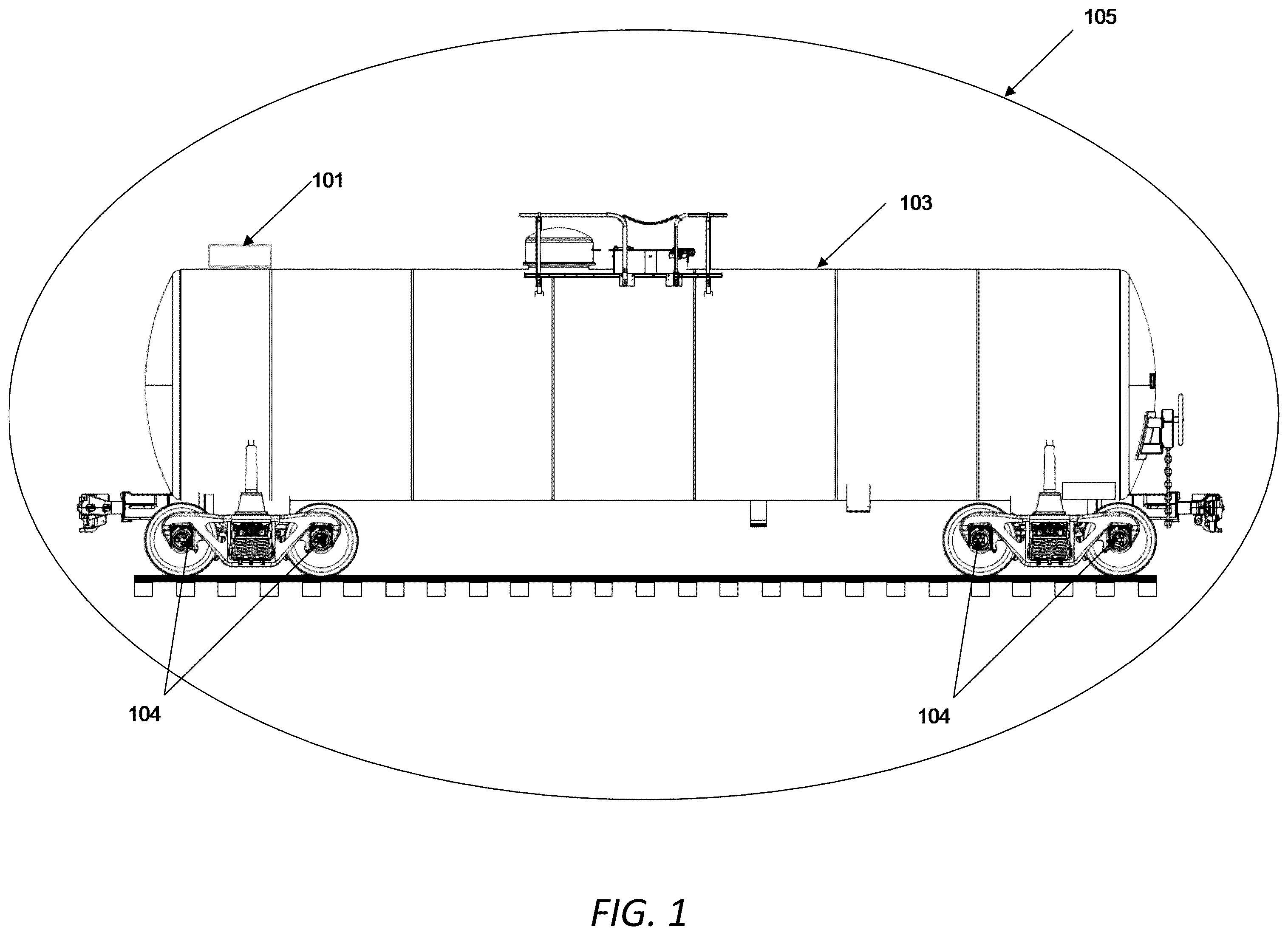 Patent US12422339 Figure 1 – System, method and apparatus for monitoring the health of railcar wheelsets