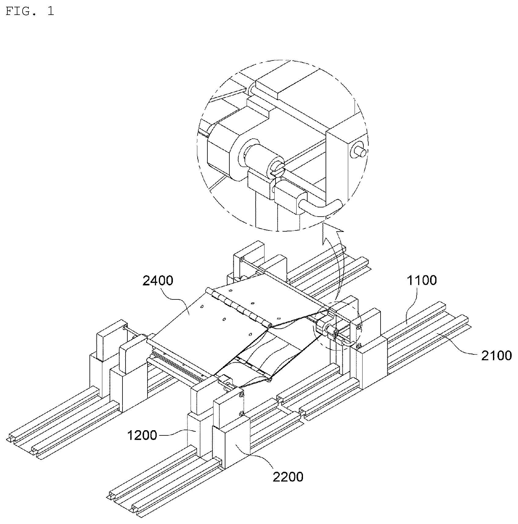 Patent US12422344 Figure 1 – Specimen testing machine