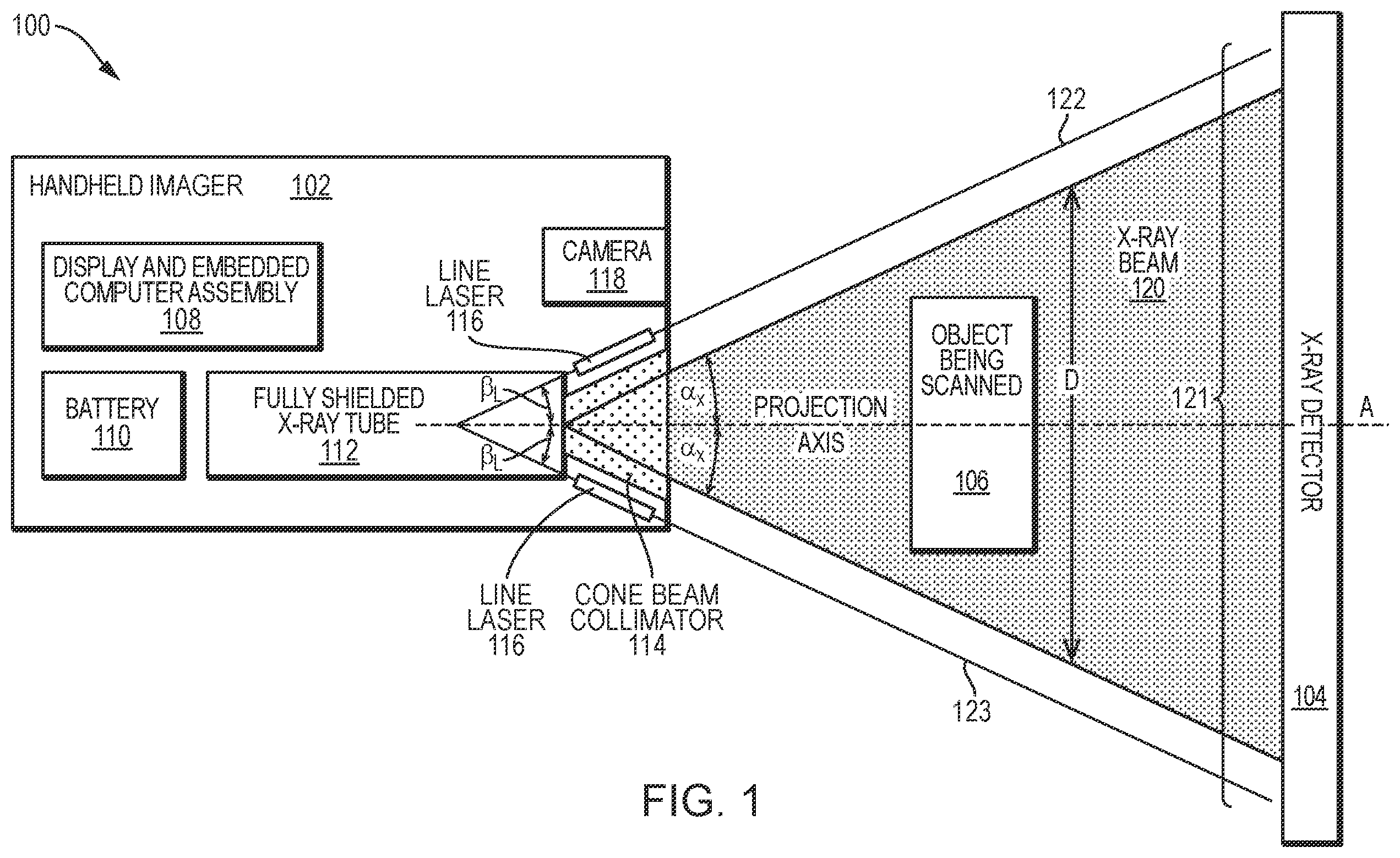 Patent US12422384 Figure 1 – Handheld x-ray system including a stand-alone detector panel