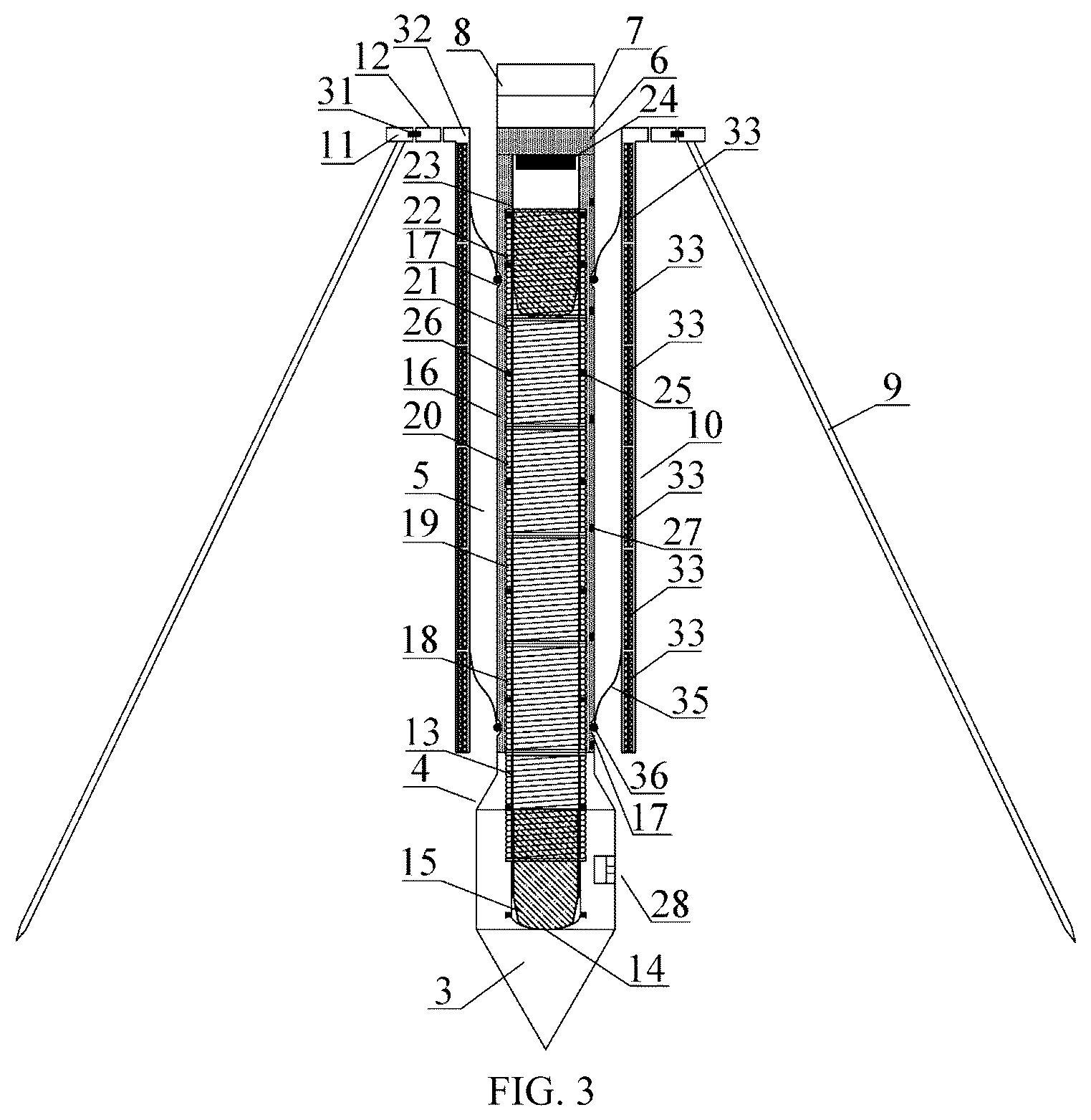 Patent US12422389 Figure 3 – Star infiltration device, and method of measuring gravitational acceleration and soil-bearing capacity of a star