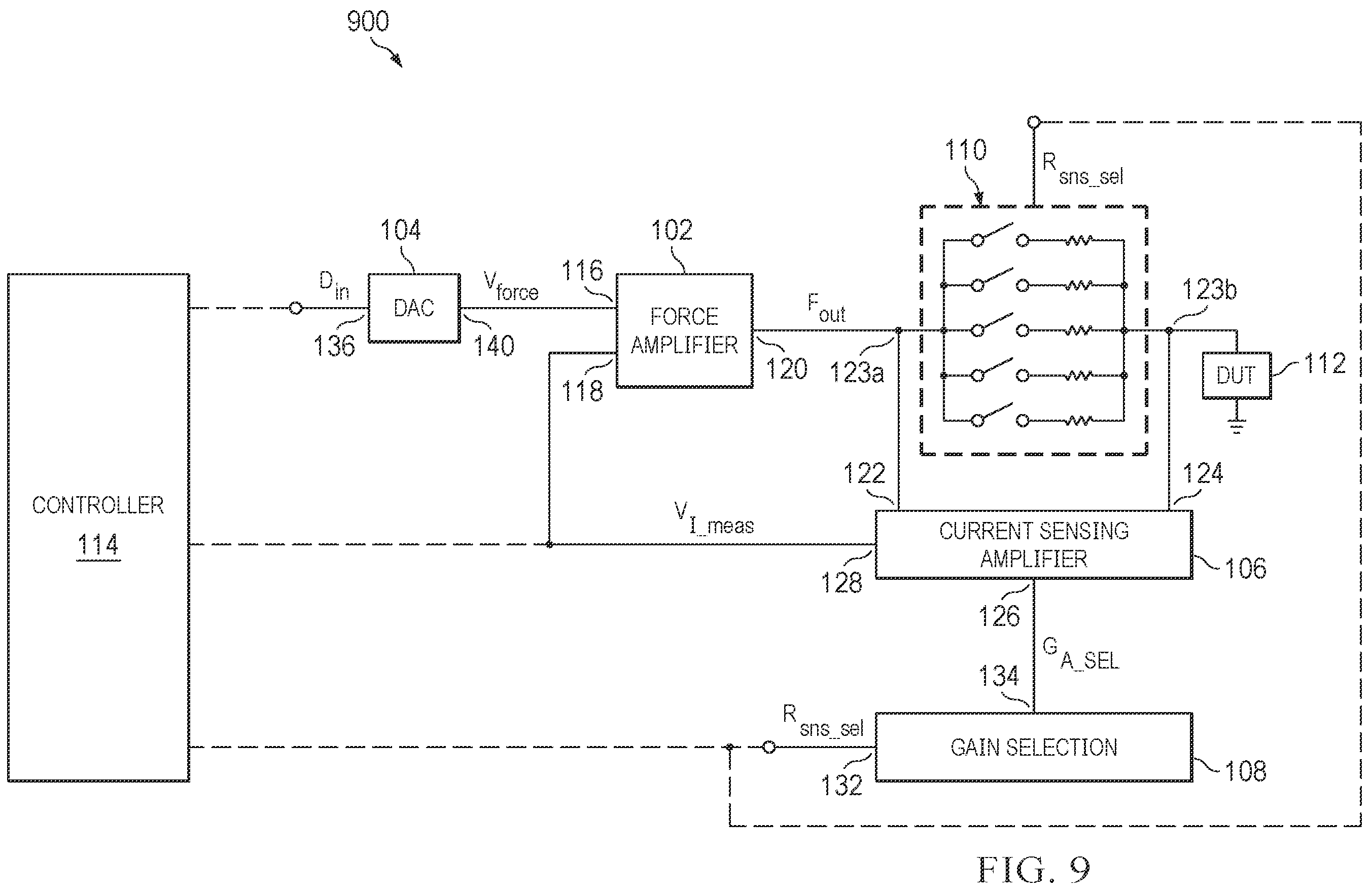 Patent US12422474 Figure 8 – Force/measure current gain trimming