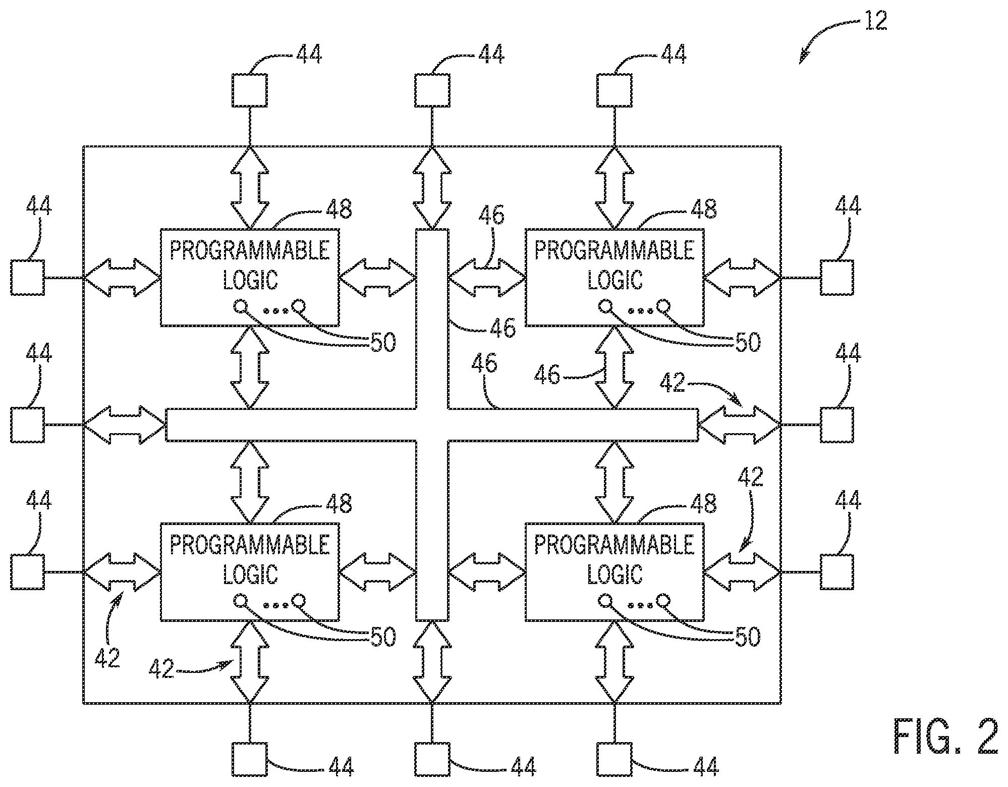 Patent US12422477 Figure 2 – Segmented row repair for programmable logic devices