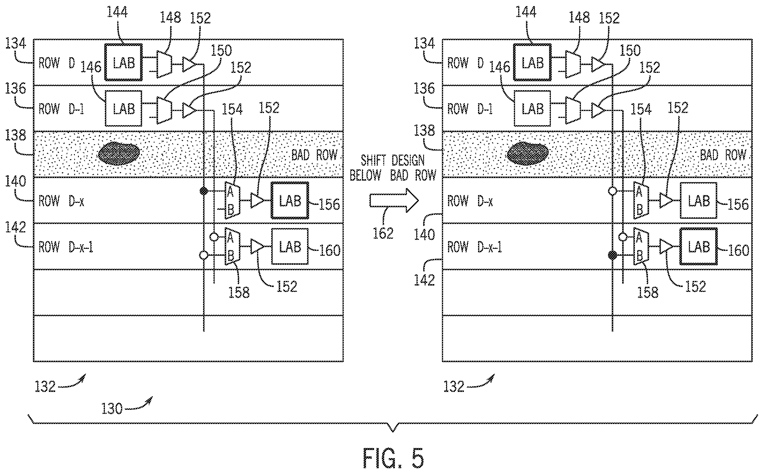 Patent US12422477 Figure 5 – Segmented row repair for programmable logic devices