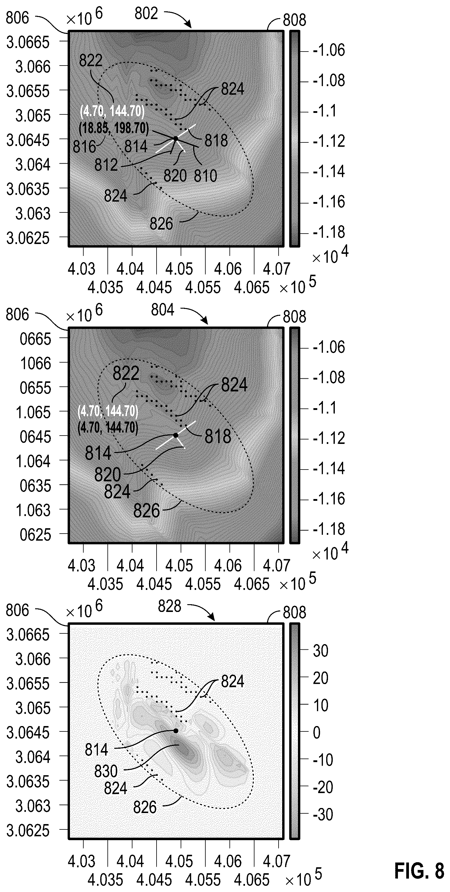Patent US12422582 Figure 8 – Updating subsurface structural maps with well-measured orientation data while preserving local geological structures