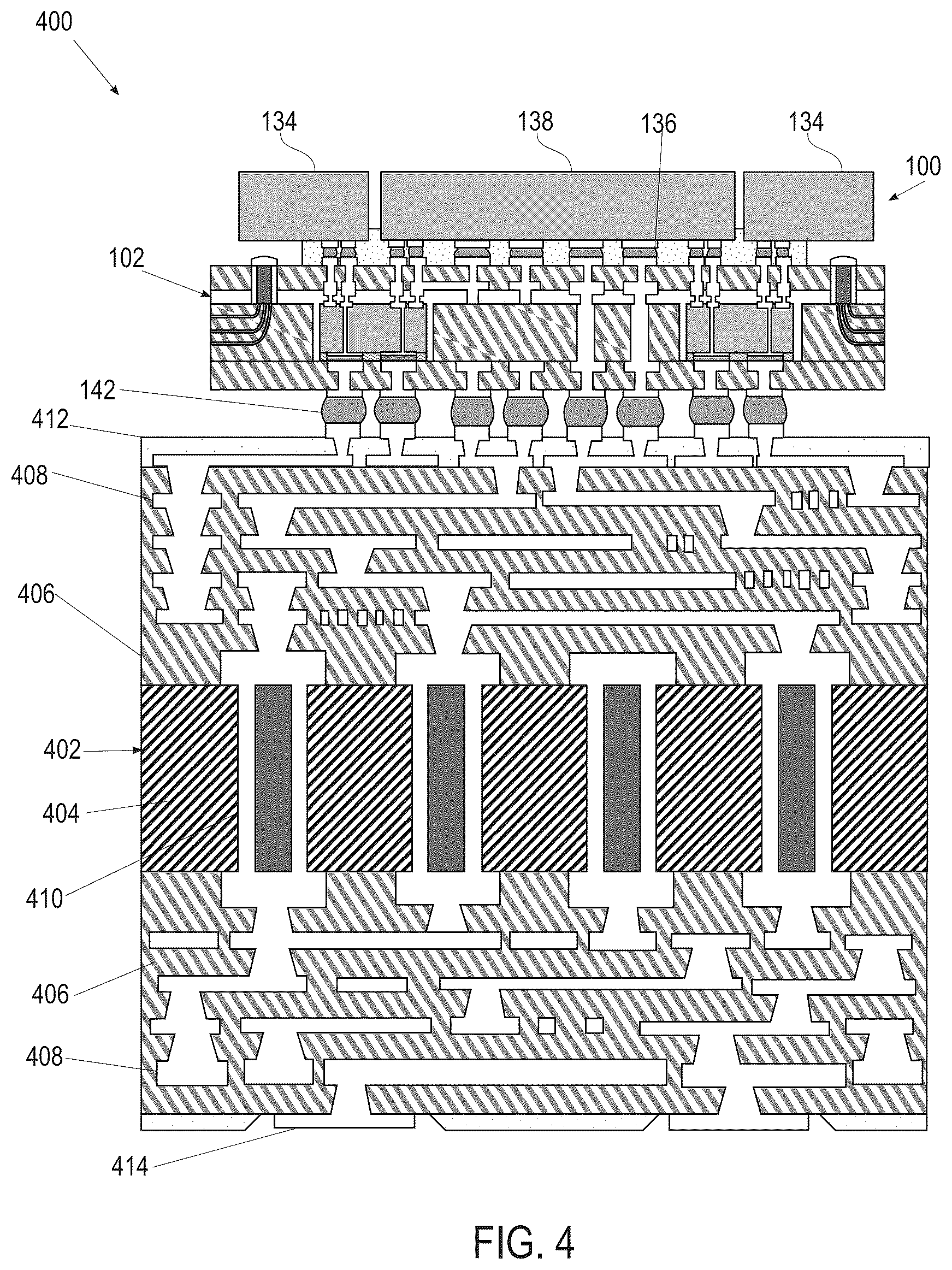 Patent US12422615 Figure 2 – Nested glass packaging architecture for hybrid electrical and optical communication devices