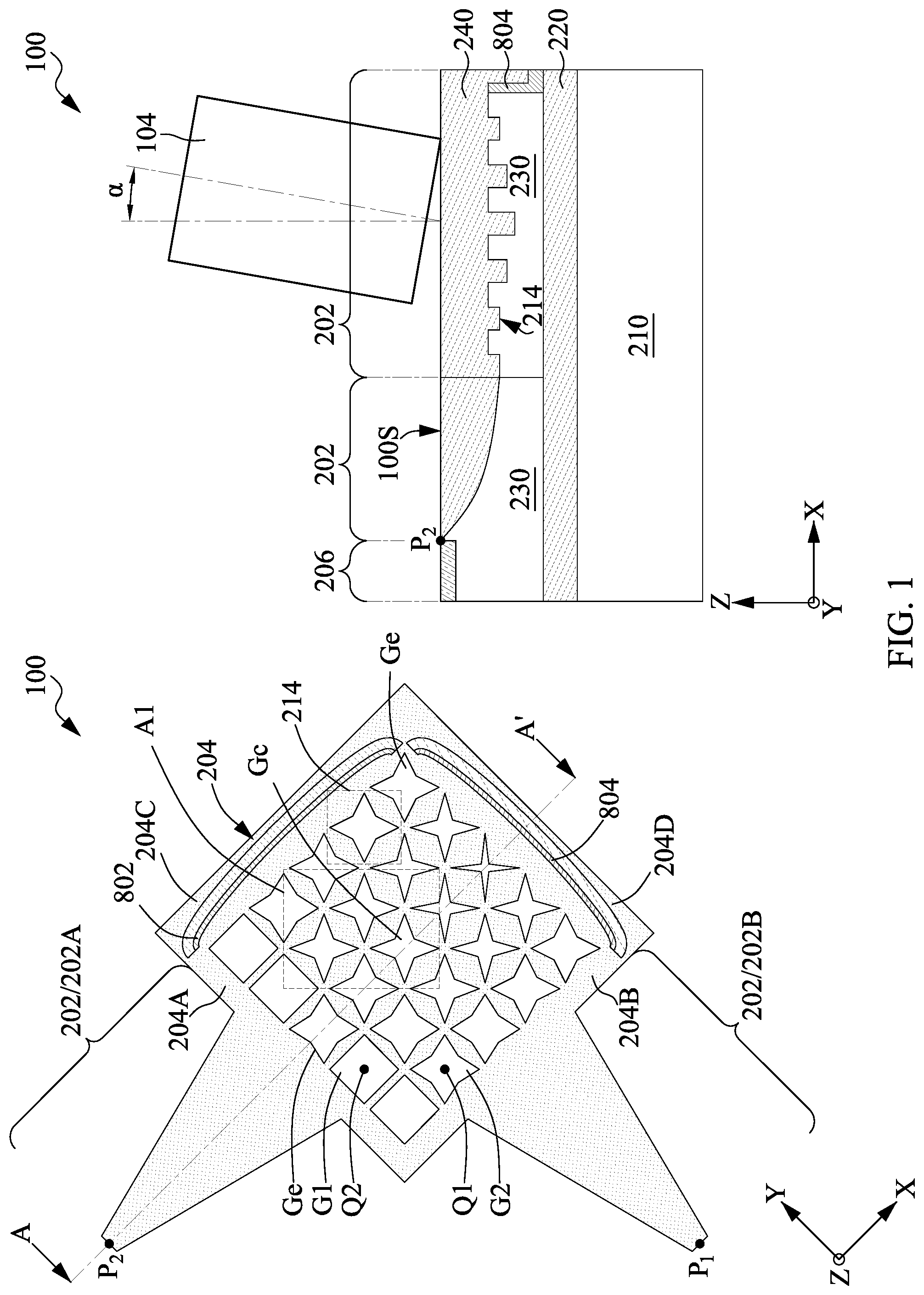 Patent US12422623 Figure 1 – Two-dimensional grating coupler and method of forming the same