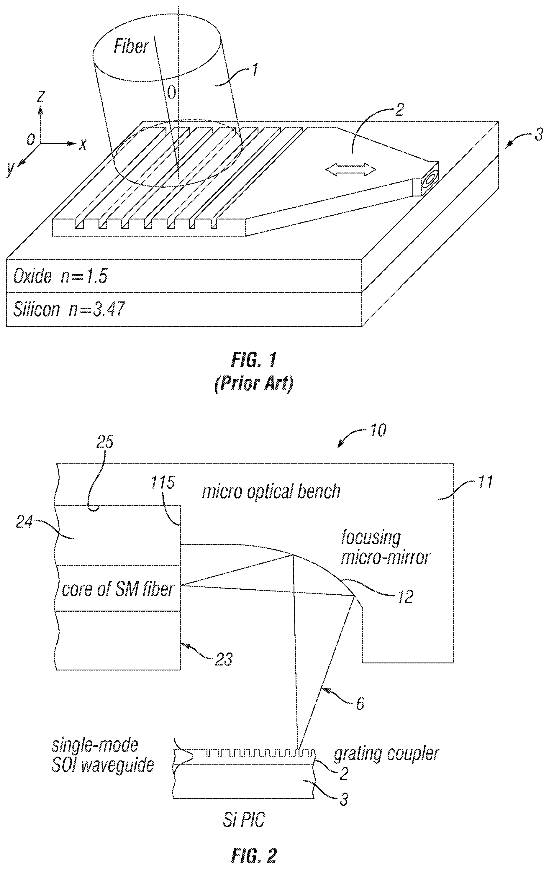 Patent US12422629 Figure 1 – Optical connection of optical fibers to grating couplers