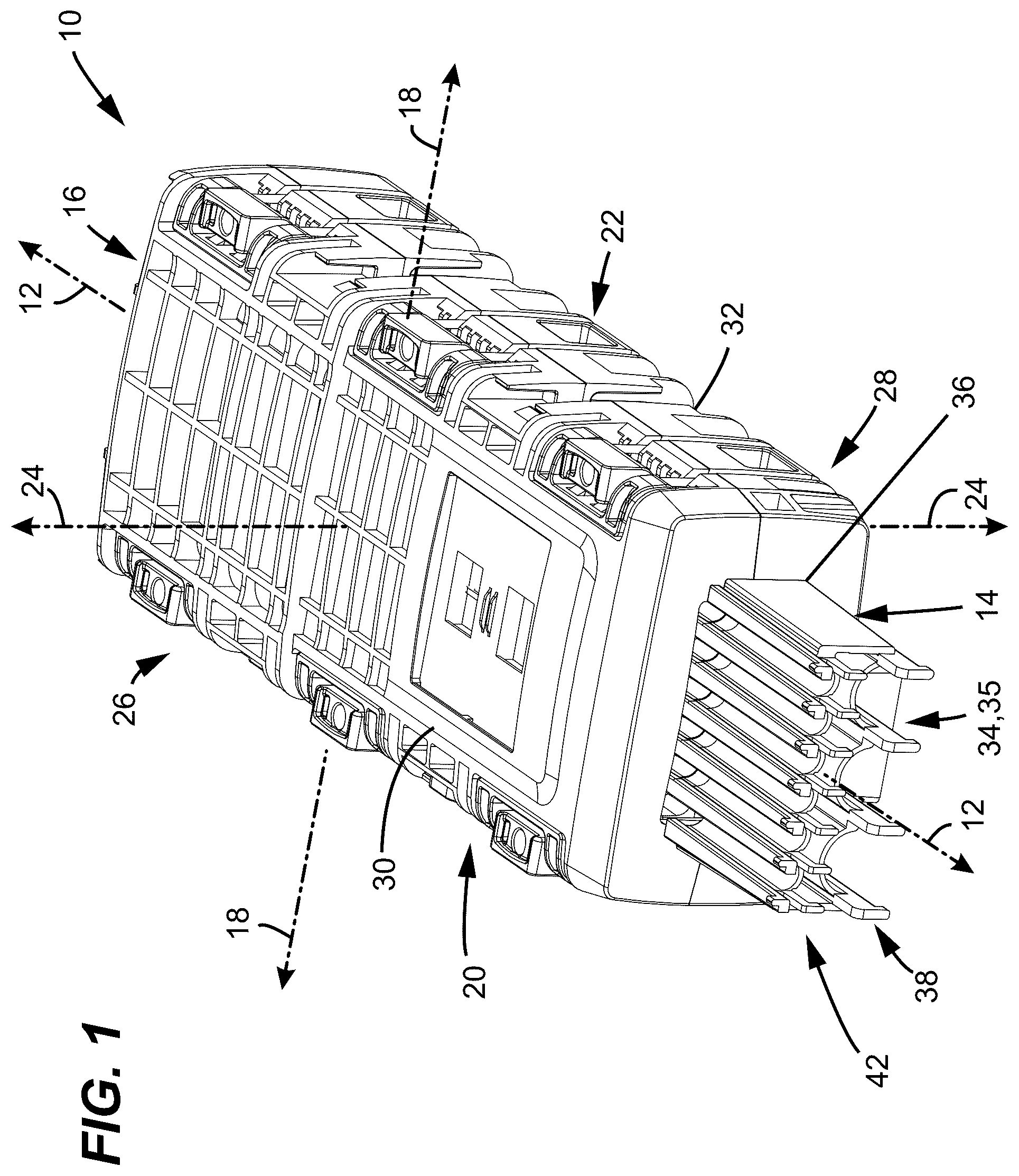 Patent US12422639 Figure 1 – Fiber management tray arrangements and assemblies for fiber optic closure organizers