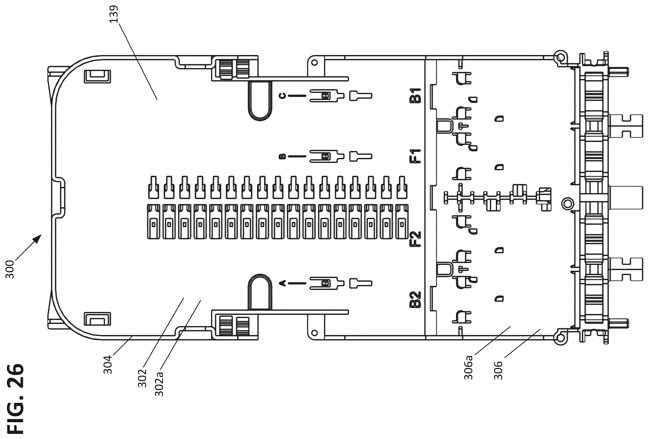 Patent US12422639 Figure 19 – Fiber management tray arrangements and assemblies for fiber optic closure organizers
