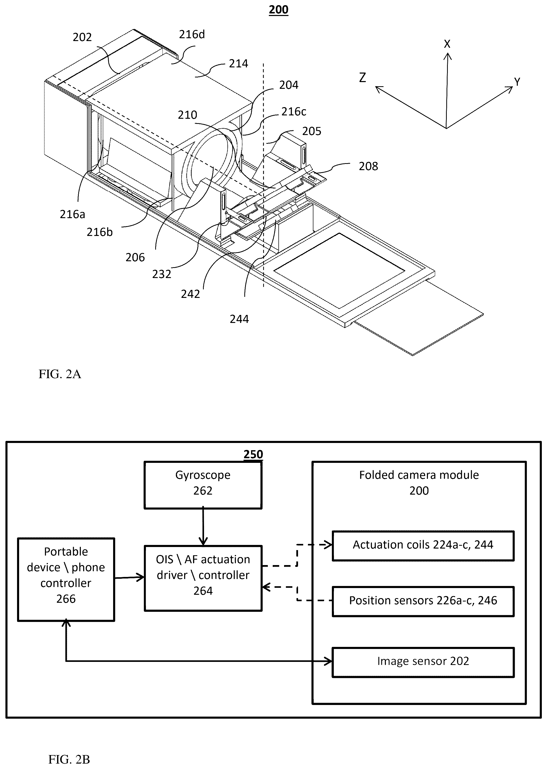 Patent US12422651 Figure 2 – Auto focus and optical image stabilization in a compact folded camera