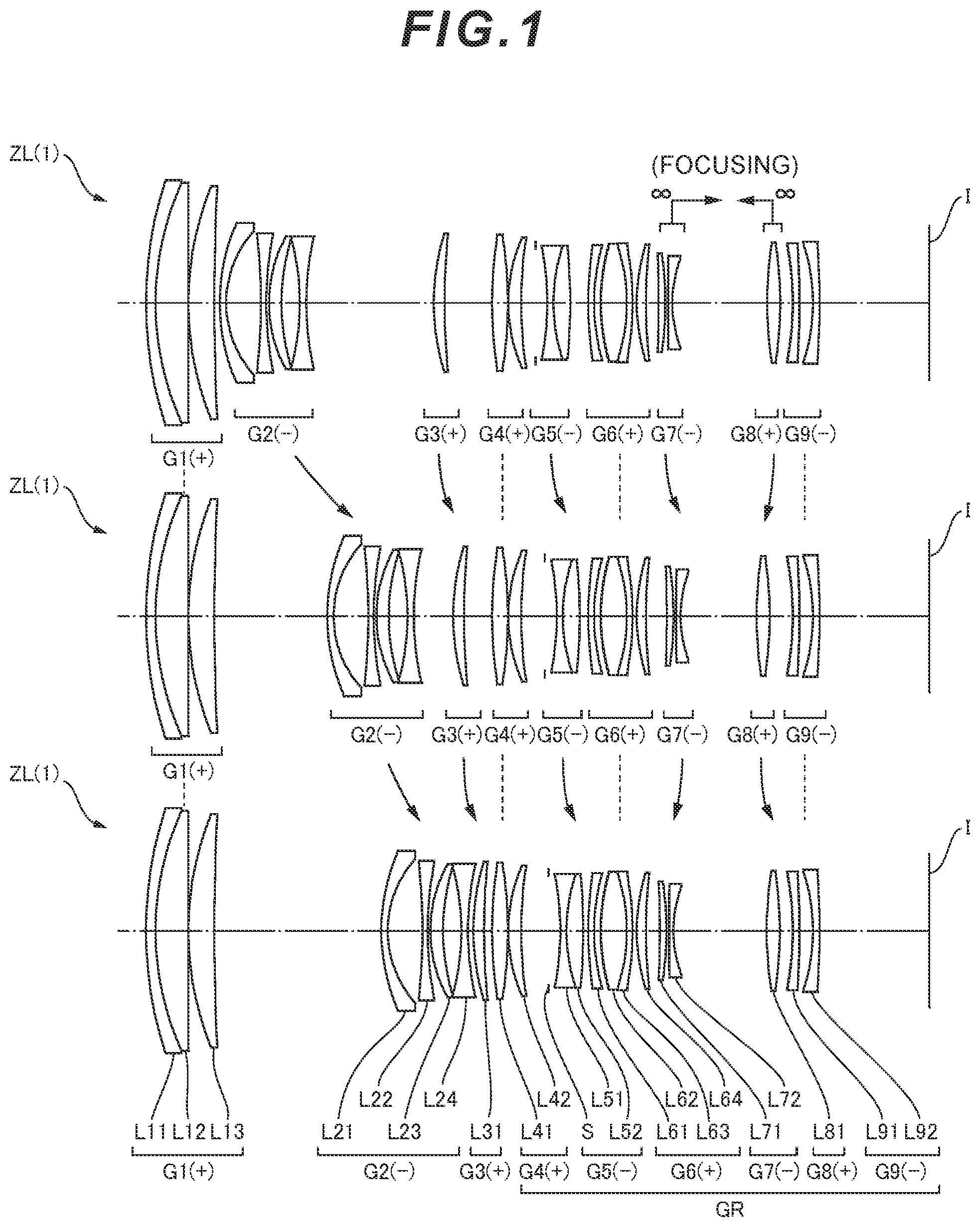 Patent US12422654 Figure 1 – Zoom optical system, optical device, and method for manufacturing zoom optical system