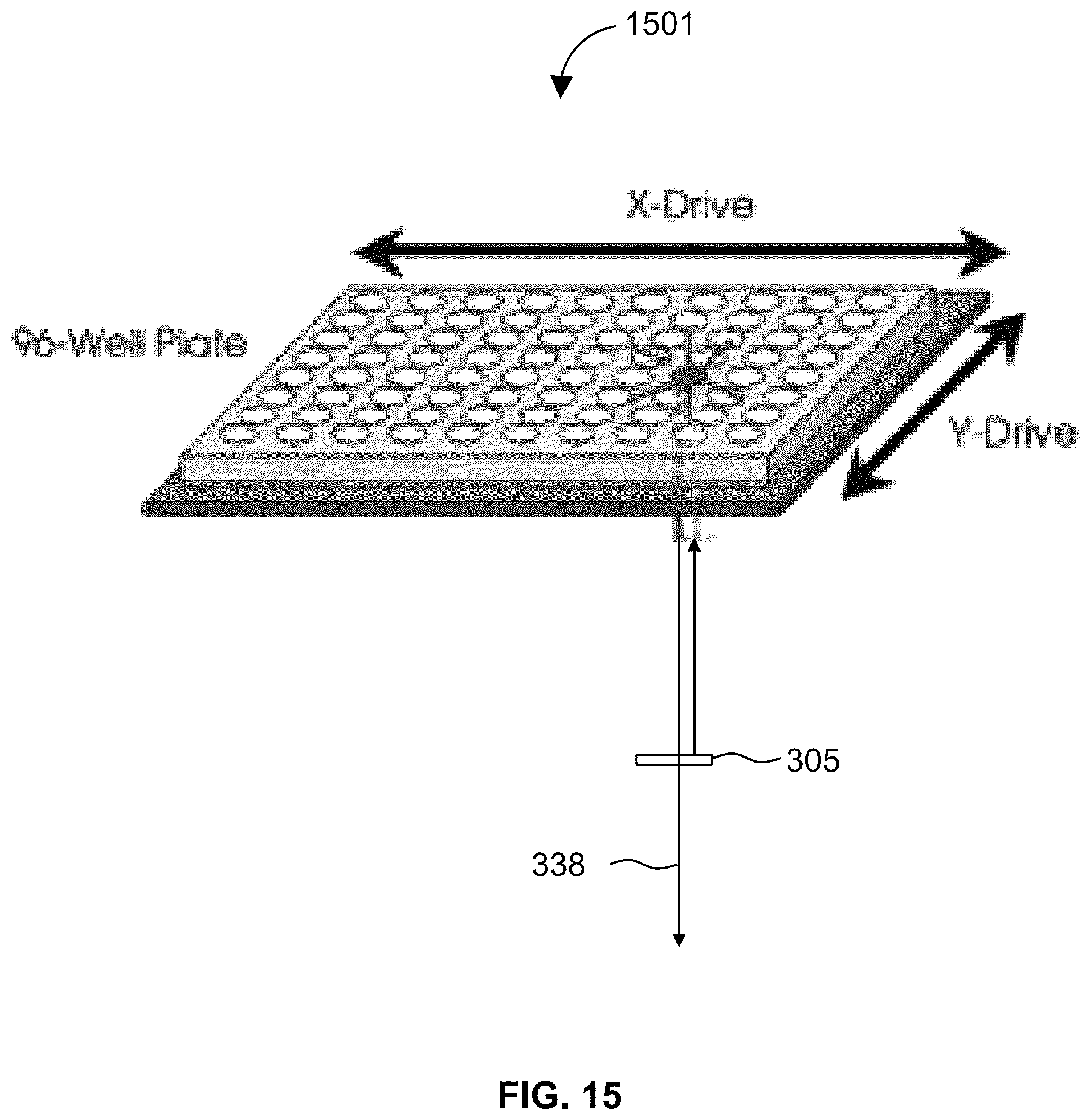Patent US12422660 Figure 15 – Microscope for imaging samples within wells of multi-well plates hold by stage and beam homogenizer for homogenizing beam