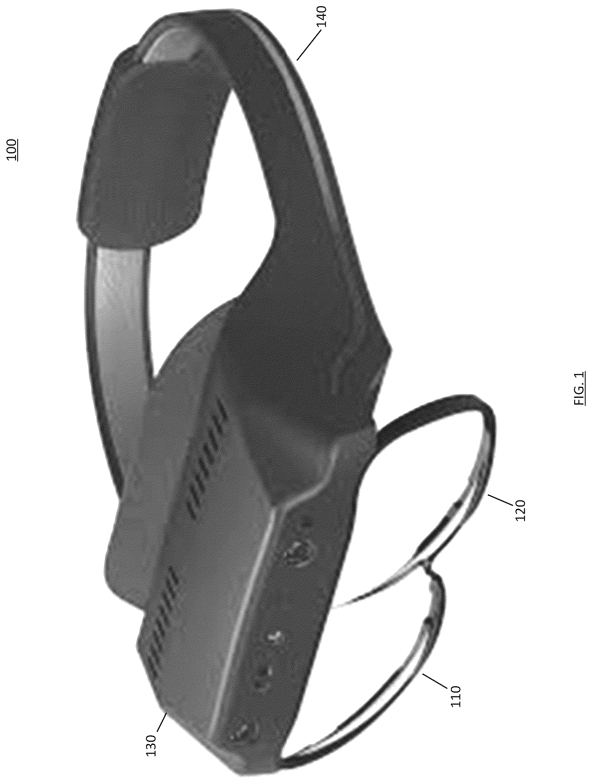 Patent US12422674 Figure 1 – Head mounted augmented reality system, apparatus and device with freeform surfaced optical combiner