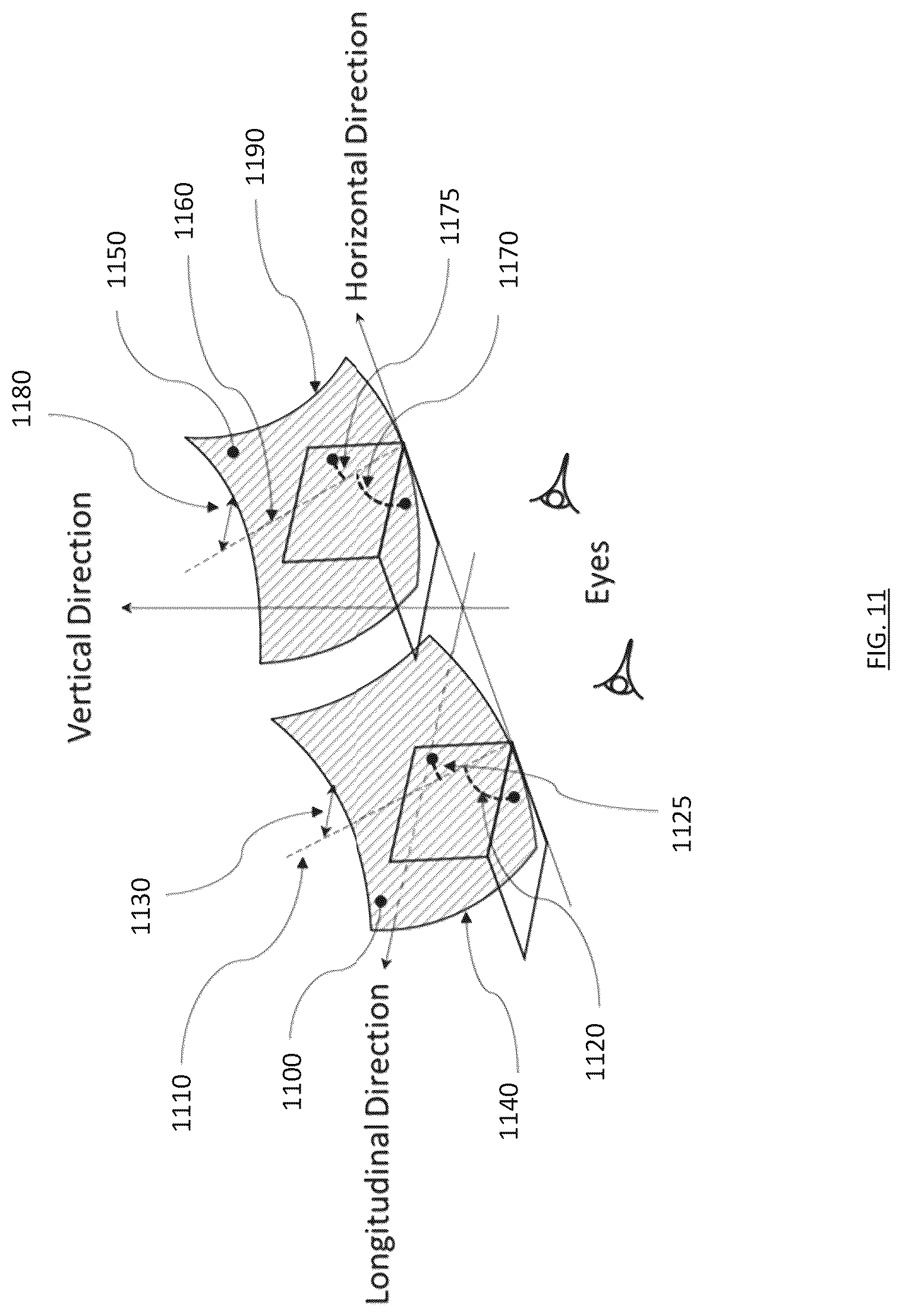 Patent US12422674 Figure 11 – Head mounted augmented reality system, apparatus and device with freeform surfaced optical combiner