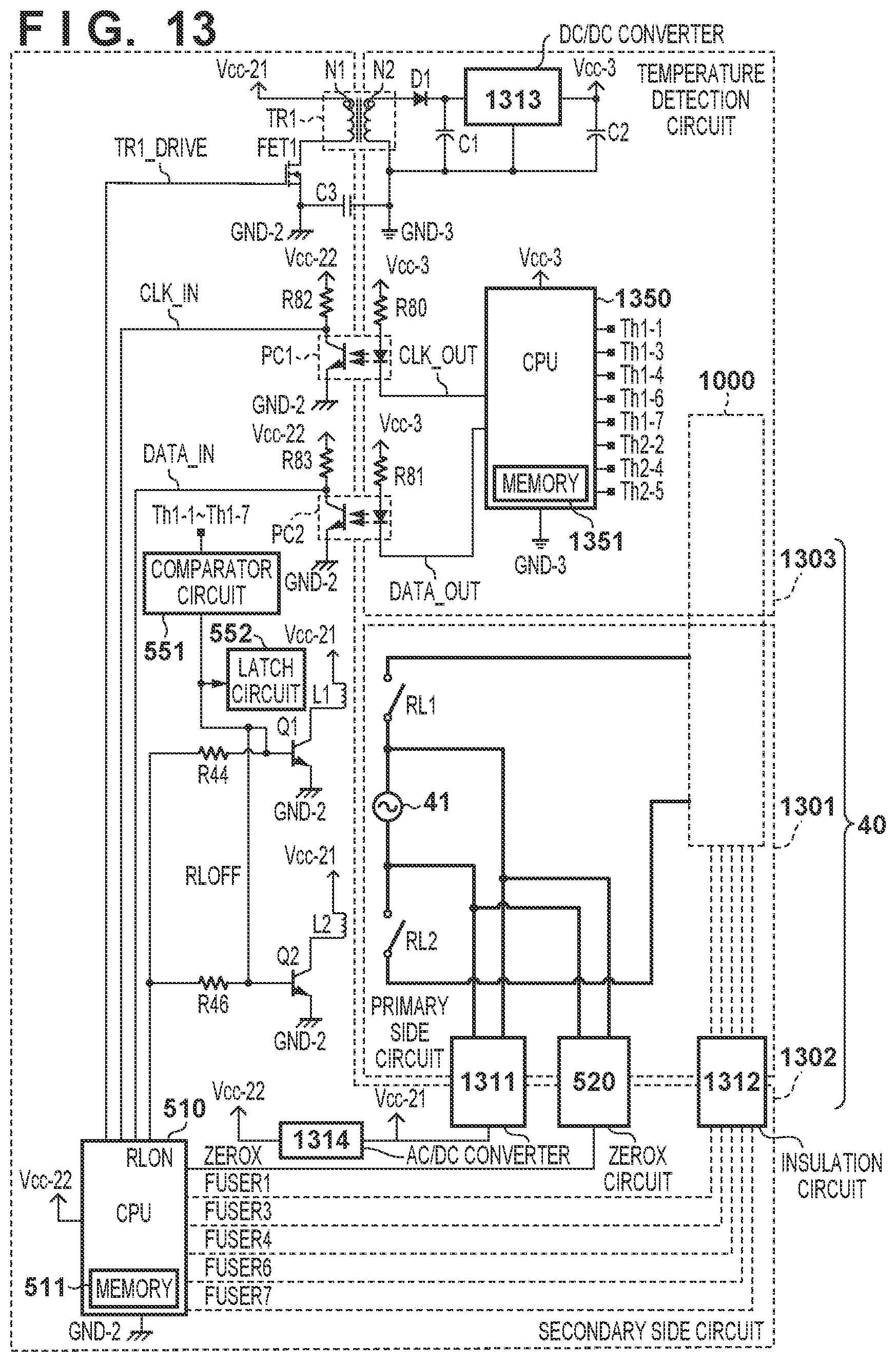 Patent US12422769 Figure 13 – Structure for electrically protecting fixing apparatus provided in image forming apparatus