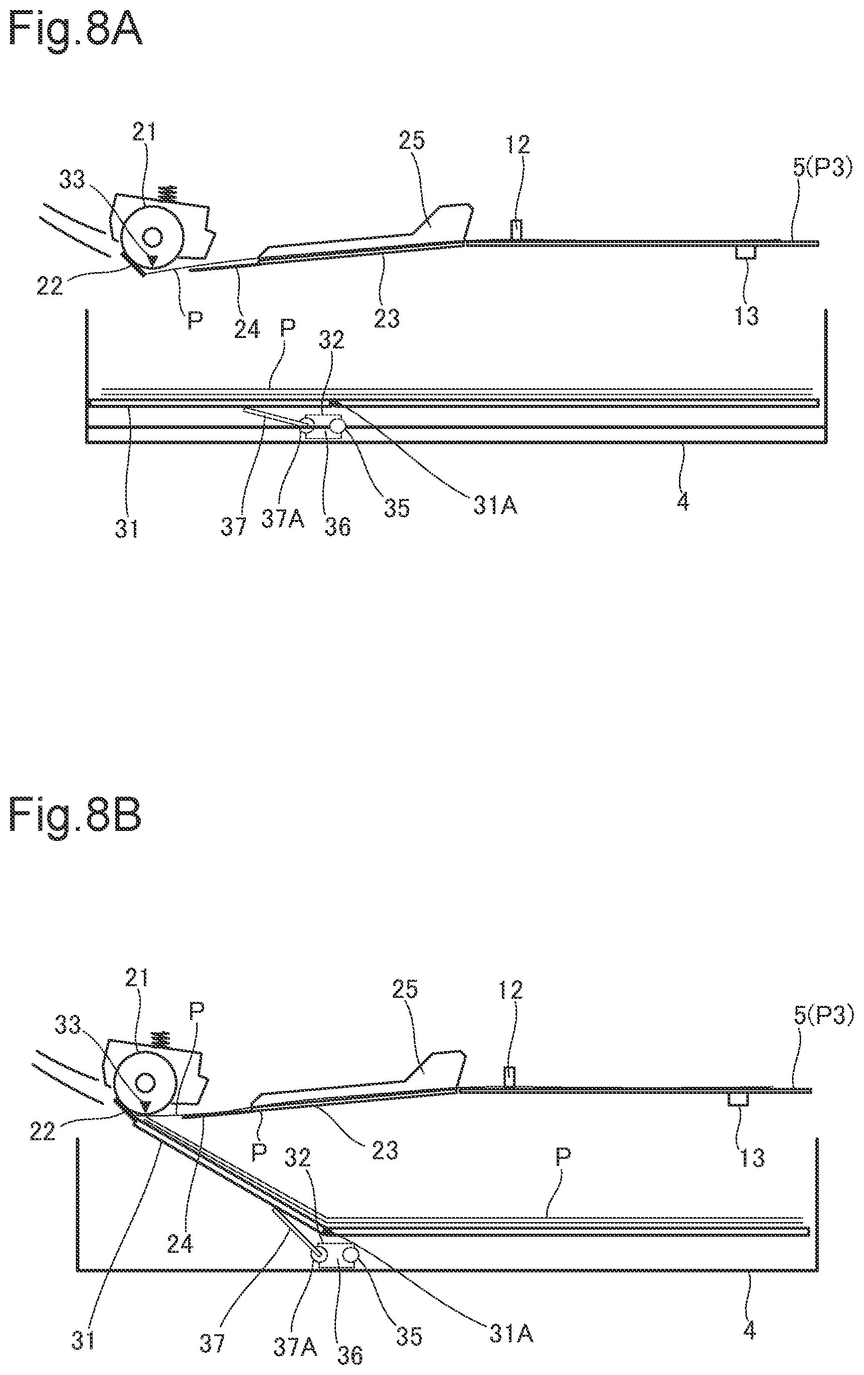 Patent US12422773 Figure 8 – Image forming apparatus equipped with guide portion capable of guiding inclined manual feed tray from opening to interior of apparatus body