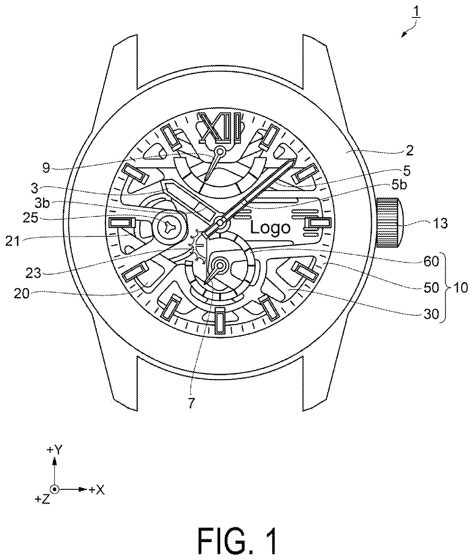Patent US12422780 Figure 1 – Timepiece