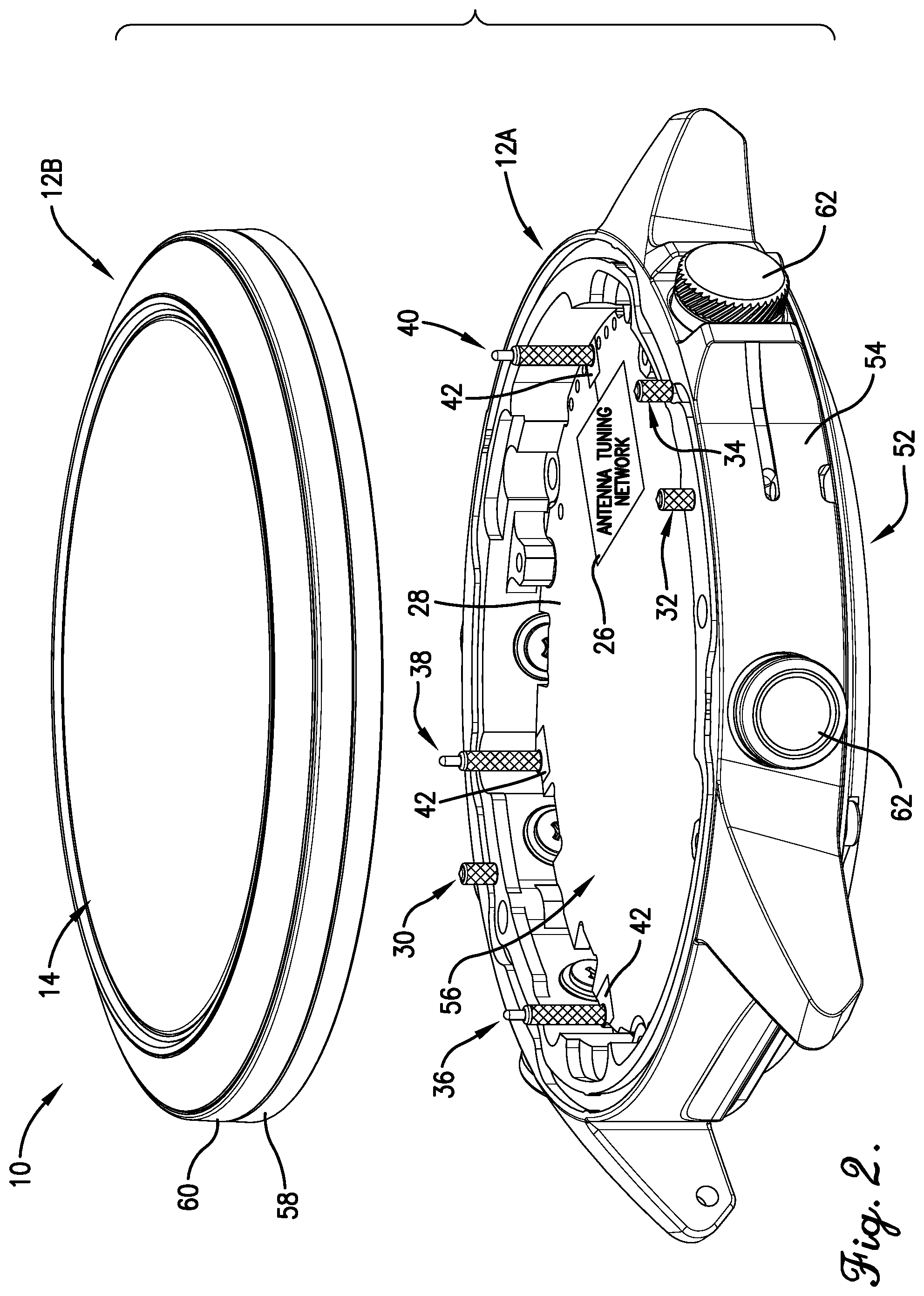 Patent US12422787 Figure 2 – Conductive watch housing with slot antenna configuration