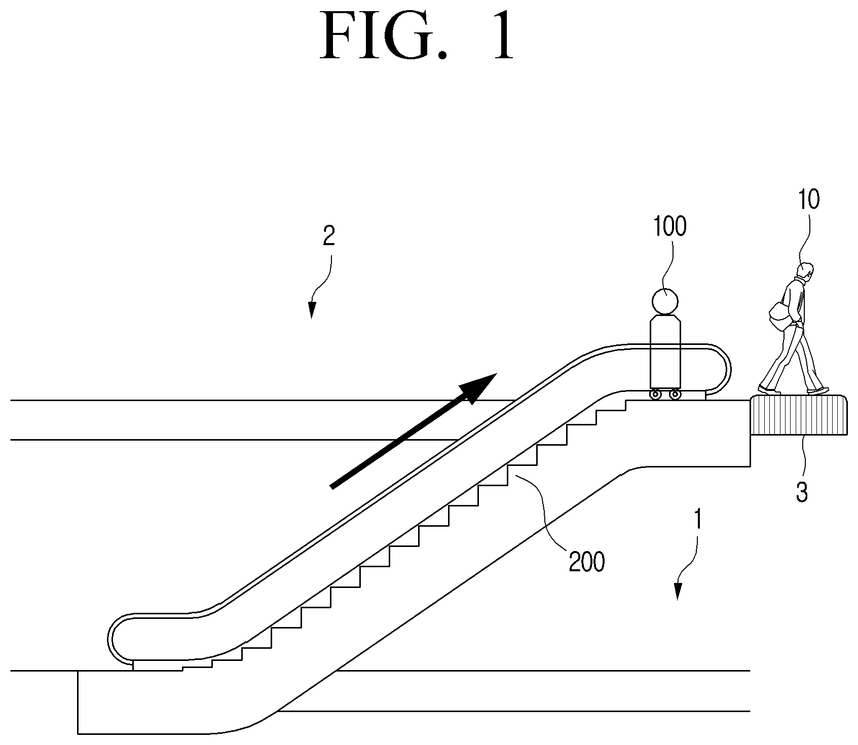 Patent US12422851 Figure 1 – Robot operable to disembark from escalator and method of controlling same