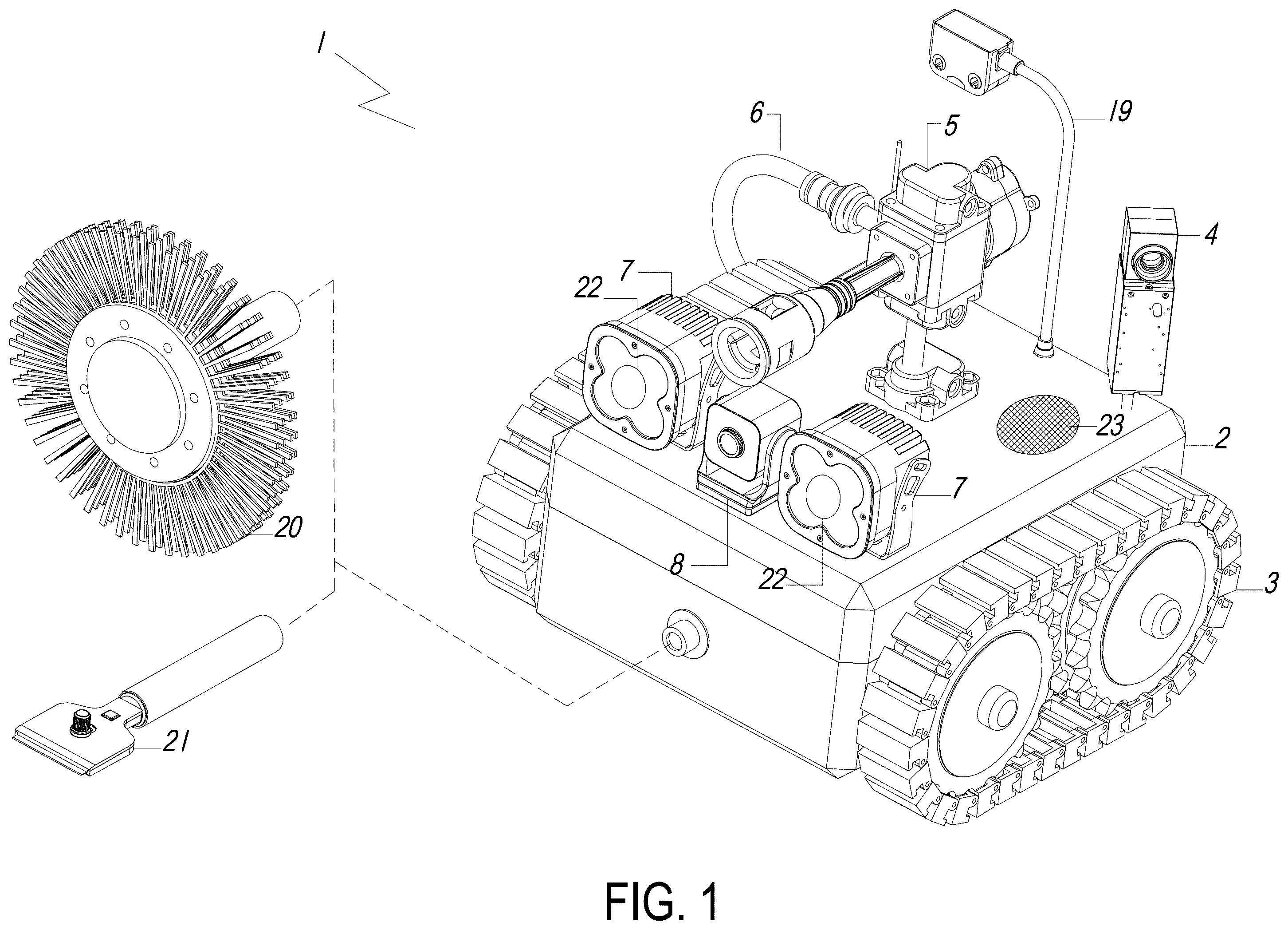 Patent US12422864 Figure 1 – Mobile IoT unit for cleaning grease vents
