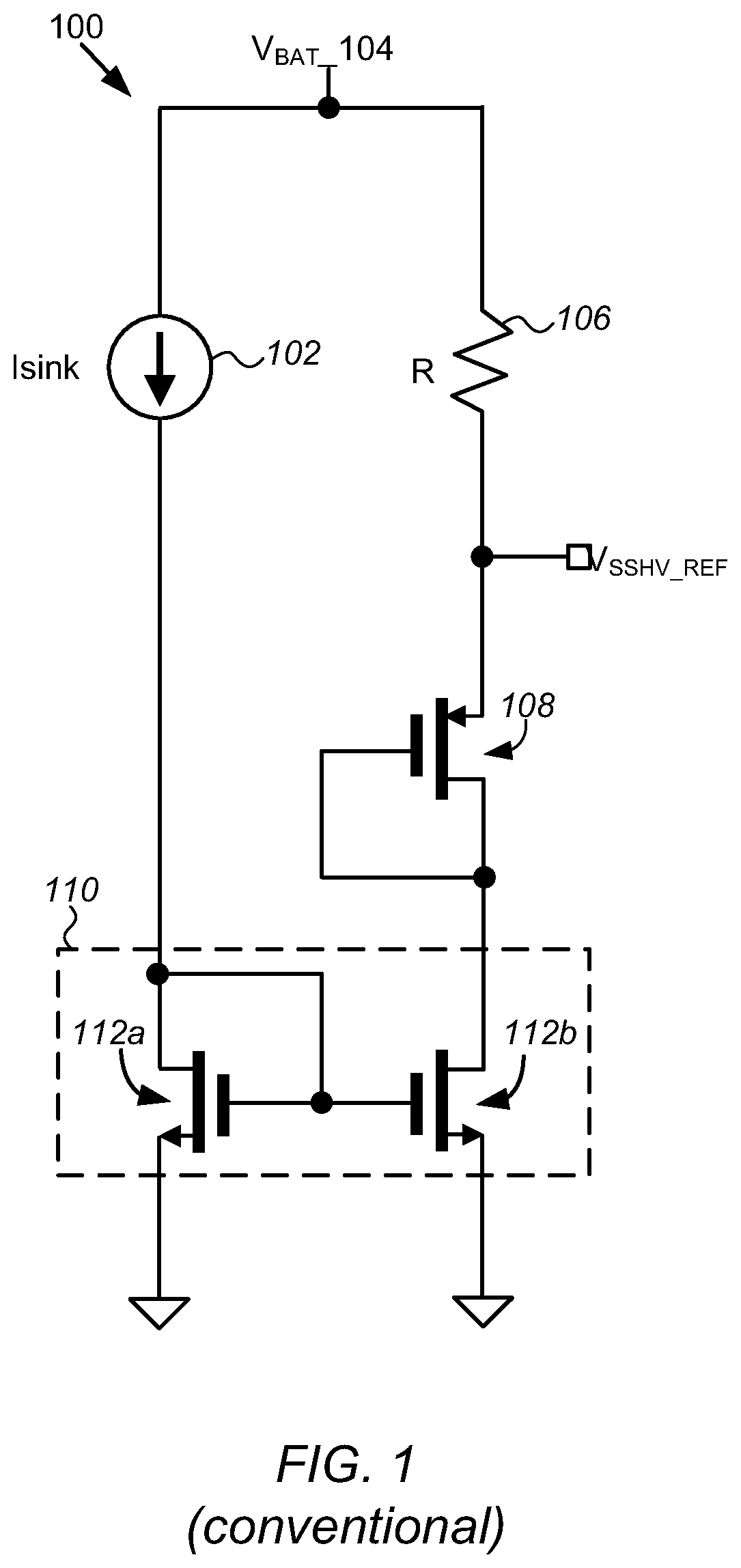 Patent US12422871 Figure 1 – Low-power floating-rail reference generator