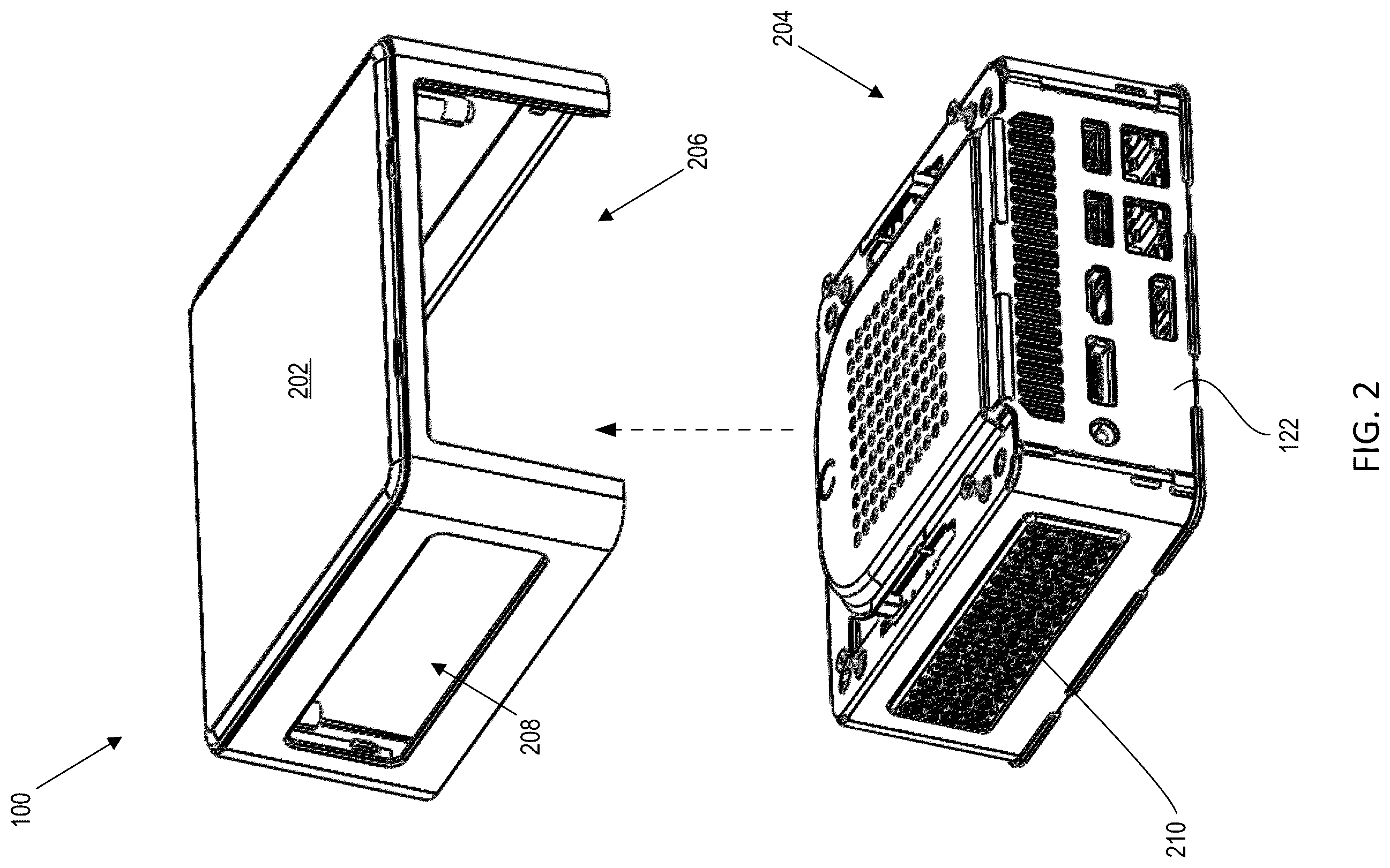 Patent US12422884 Figure 2 – Computer case with modular I/O panels
