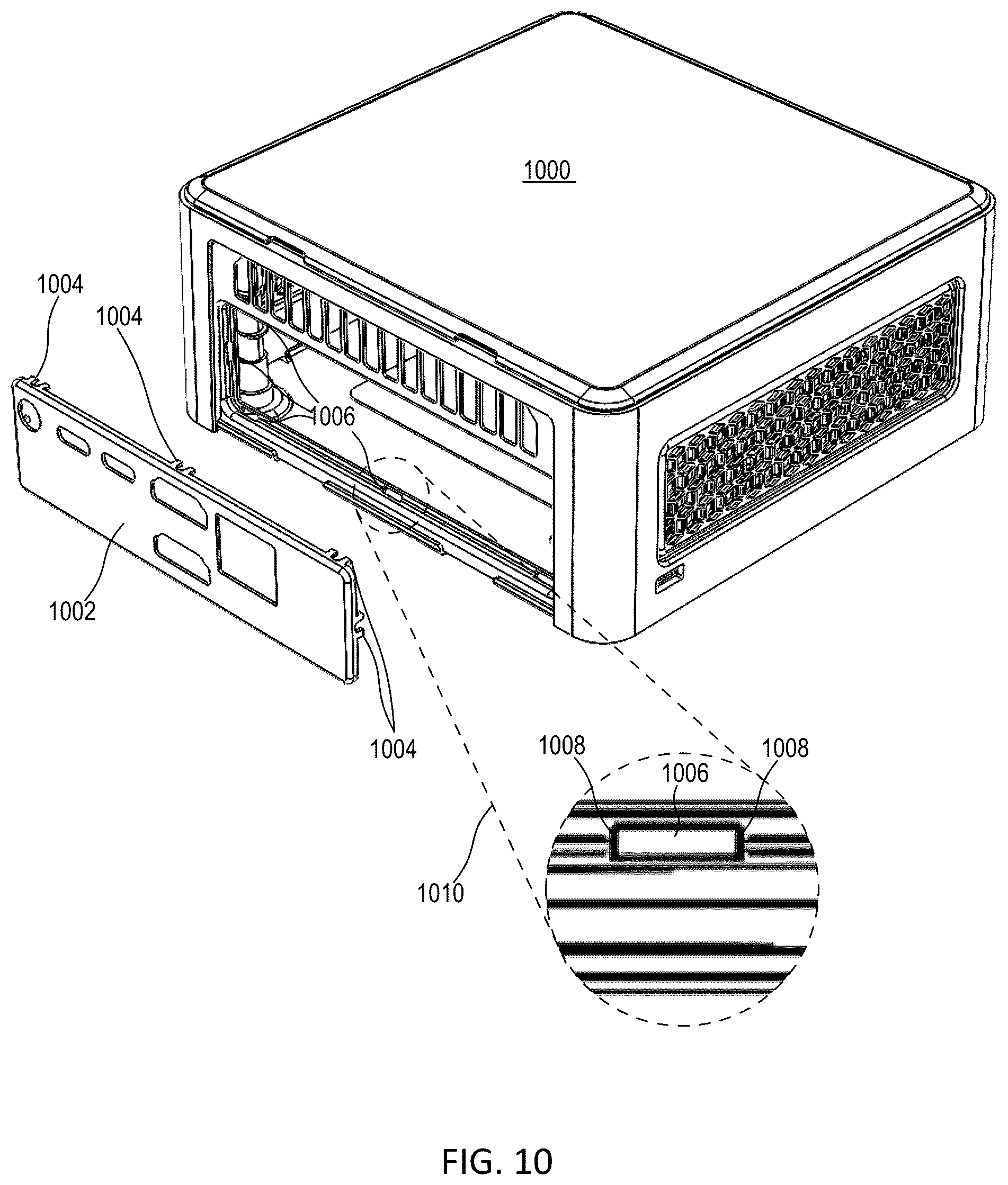 Patent US12422884 Figure 10 – Computer case with modular I/O panels