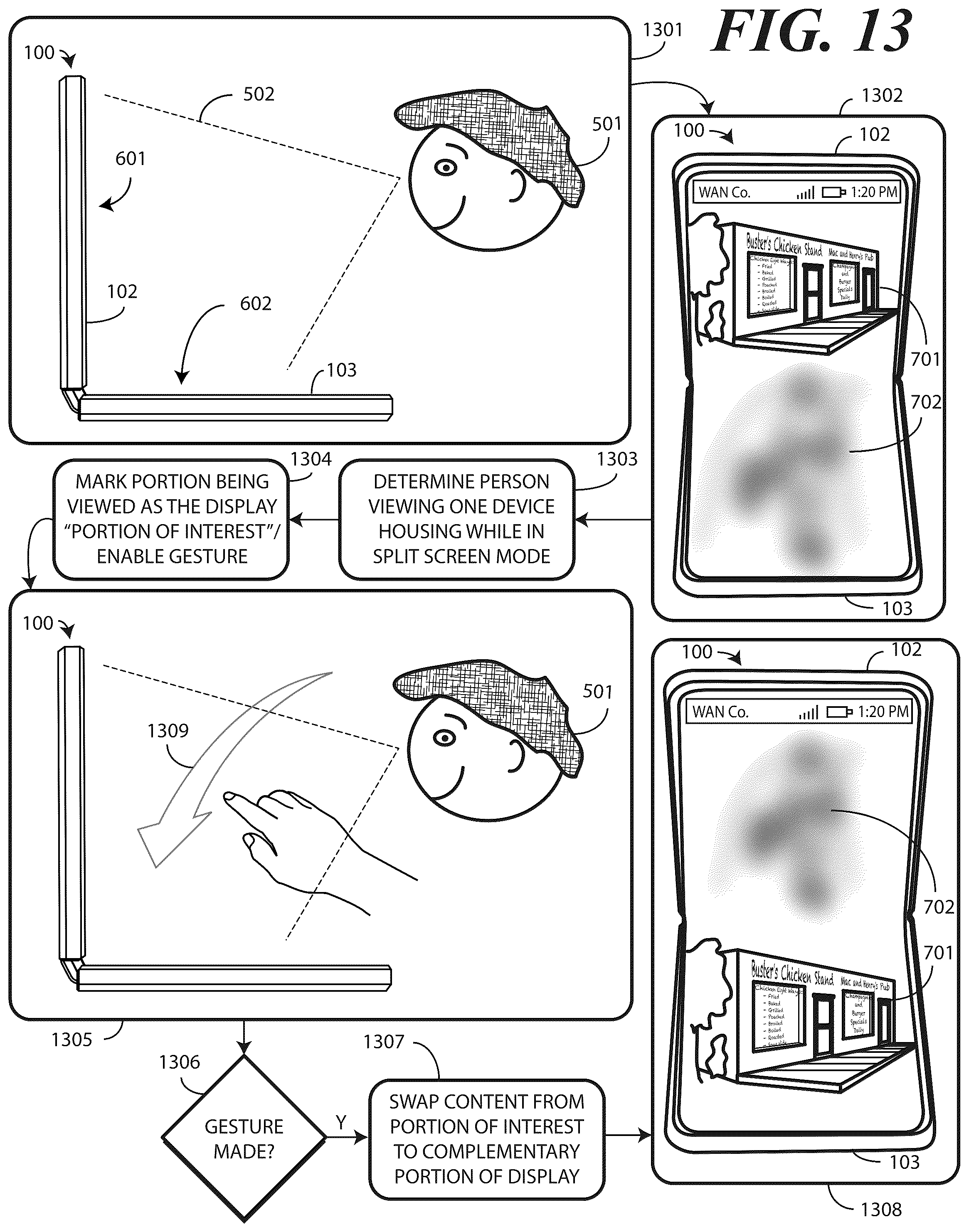 Patent US12422896 Figure 9 – Methods and electronic device enabling movement of content on a flexible display in response to user movement
