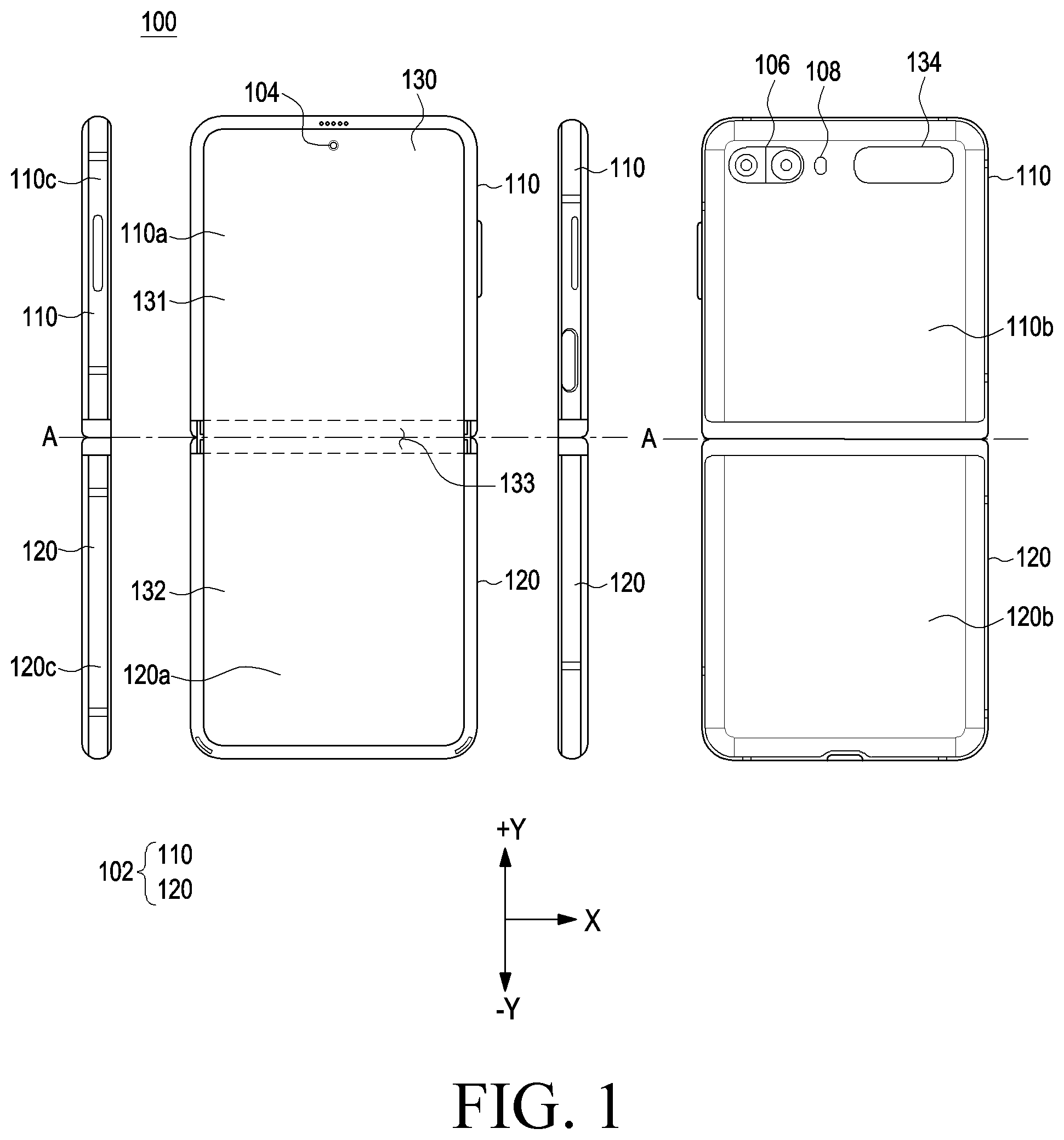 Patent US12422899 Figure 1 – Electronic device including hinge module